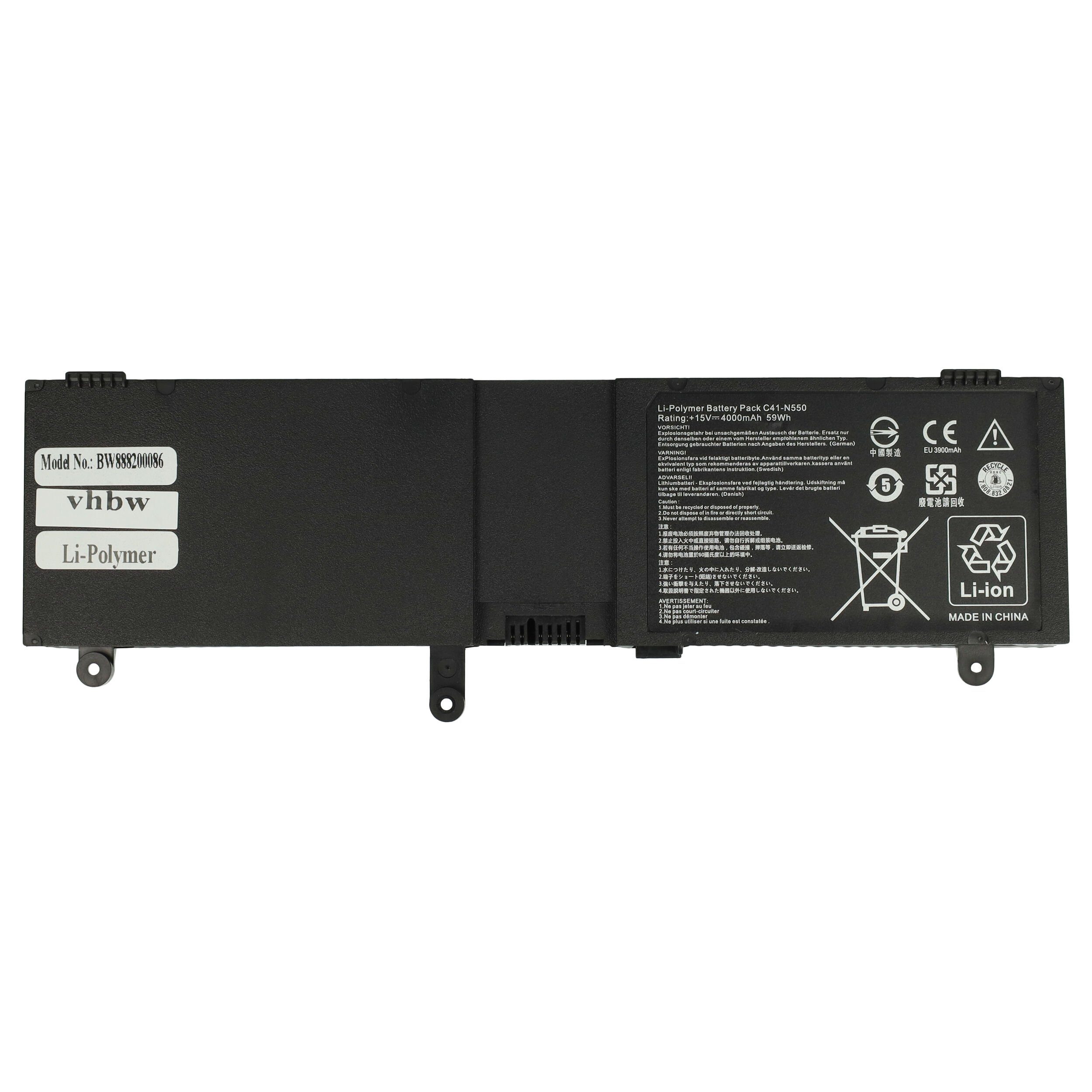 vhbw passend für Asus N550JK-CN015H, N550JK-CN042H, N550JK-CN057H, Laptop-Akku 4000 mAh