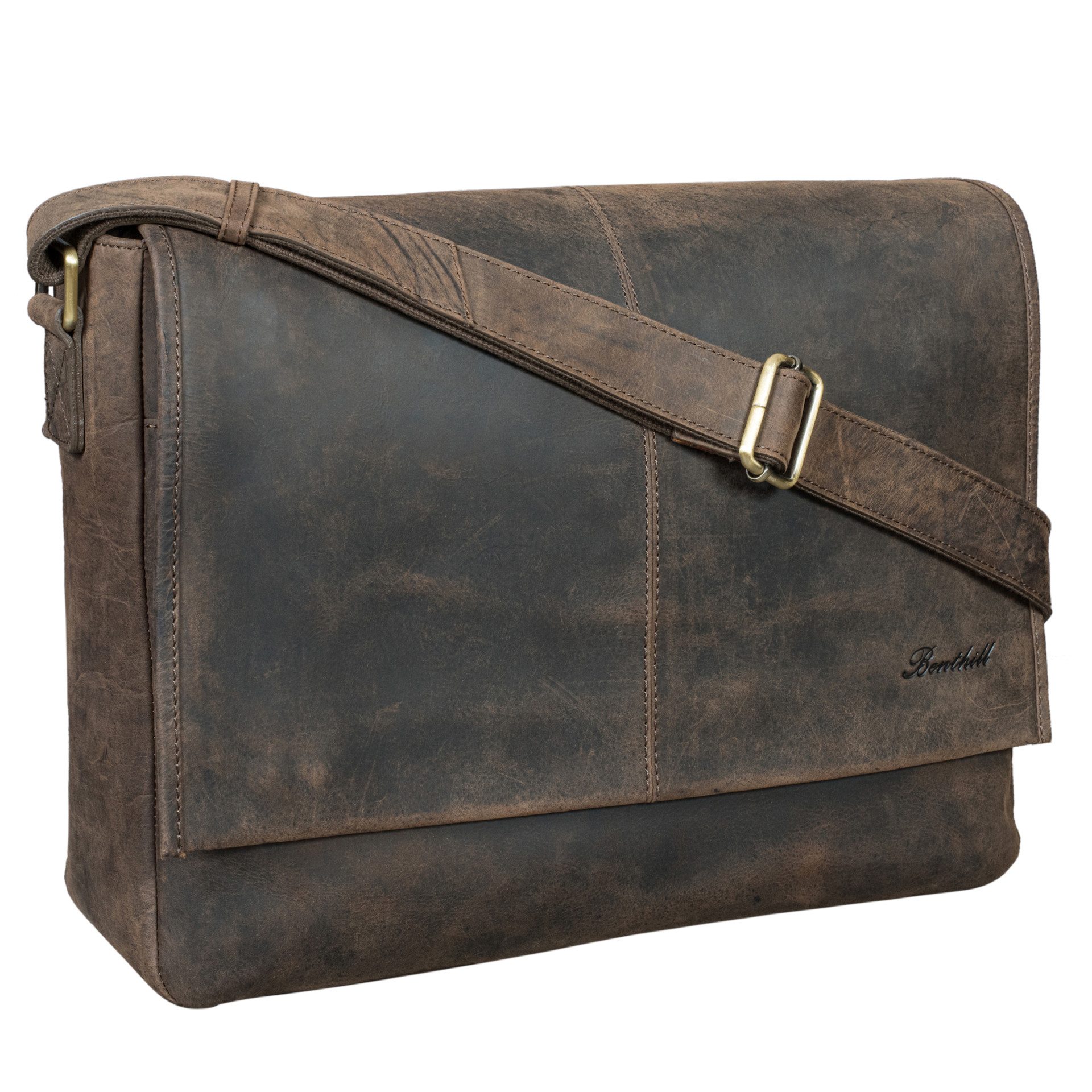 Benthill Messenger Bag Herren Umhängetasche Echt Leder Messenger Laptop Schultertasche Damen, Reißverschlussfach