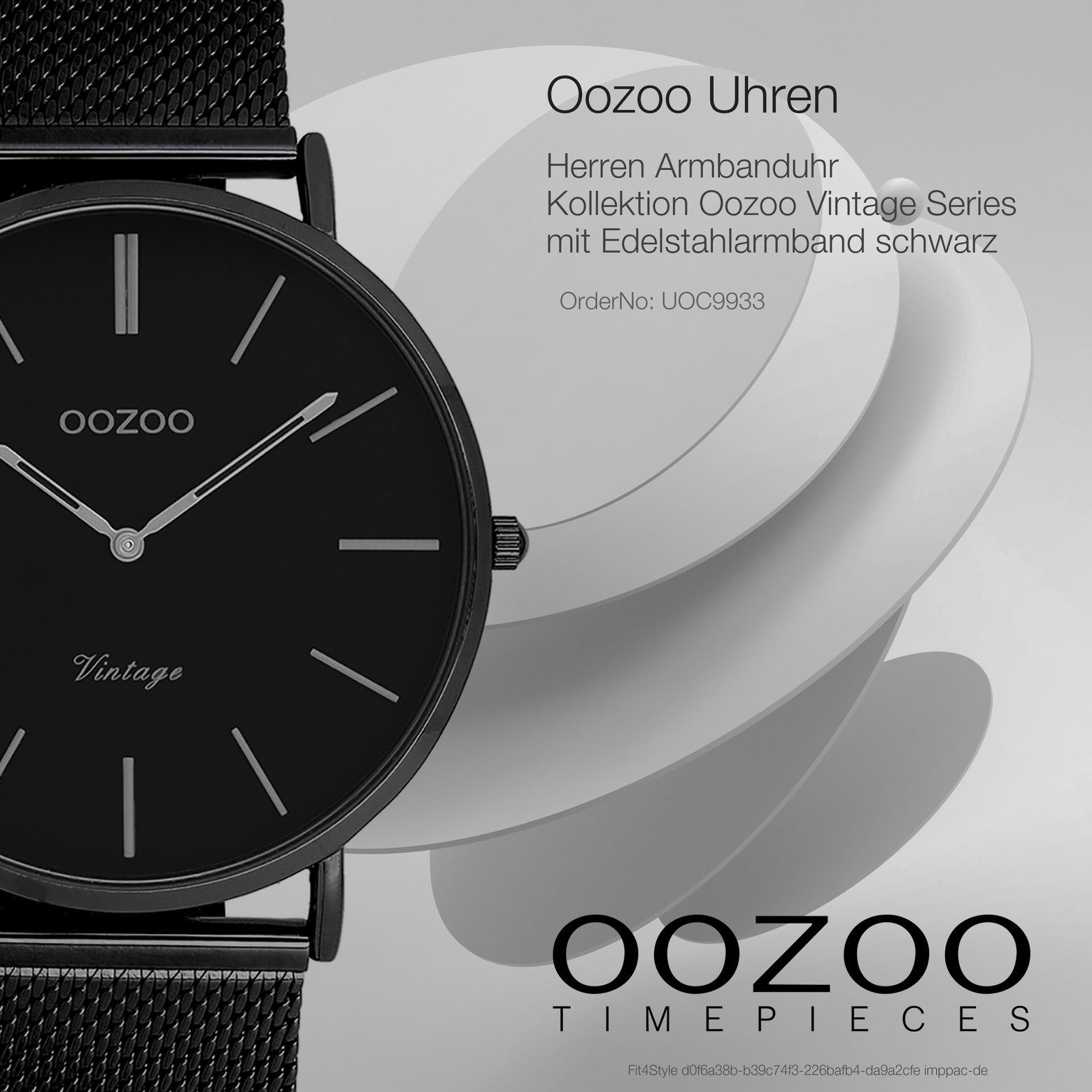 Fashion-Style rund, OOZOO groß Quarzuhr Oozoo 40mm) Edelstahlarmband, schwarz, (ca. Herren-Uhr Herrenuhr