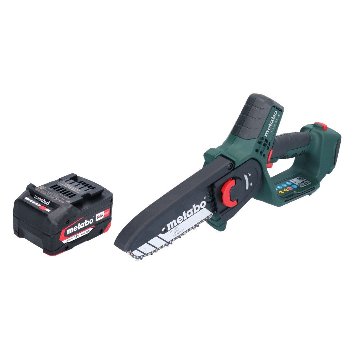 metabo Akku-Kettensäge MS 18 LTX 15 Akku Gehölzsäge 18 V 15 cm 5 m/s + 1x Akku 4,0 Ah