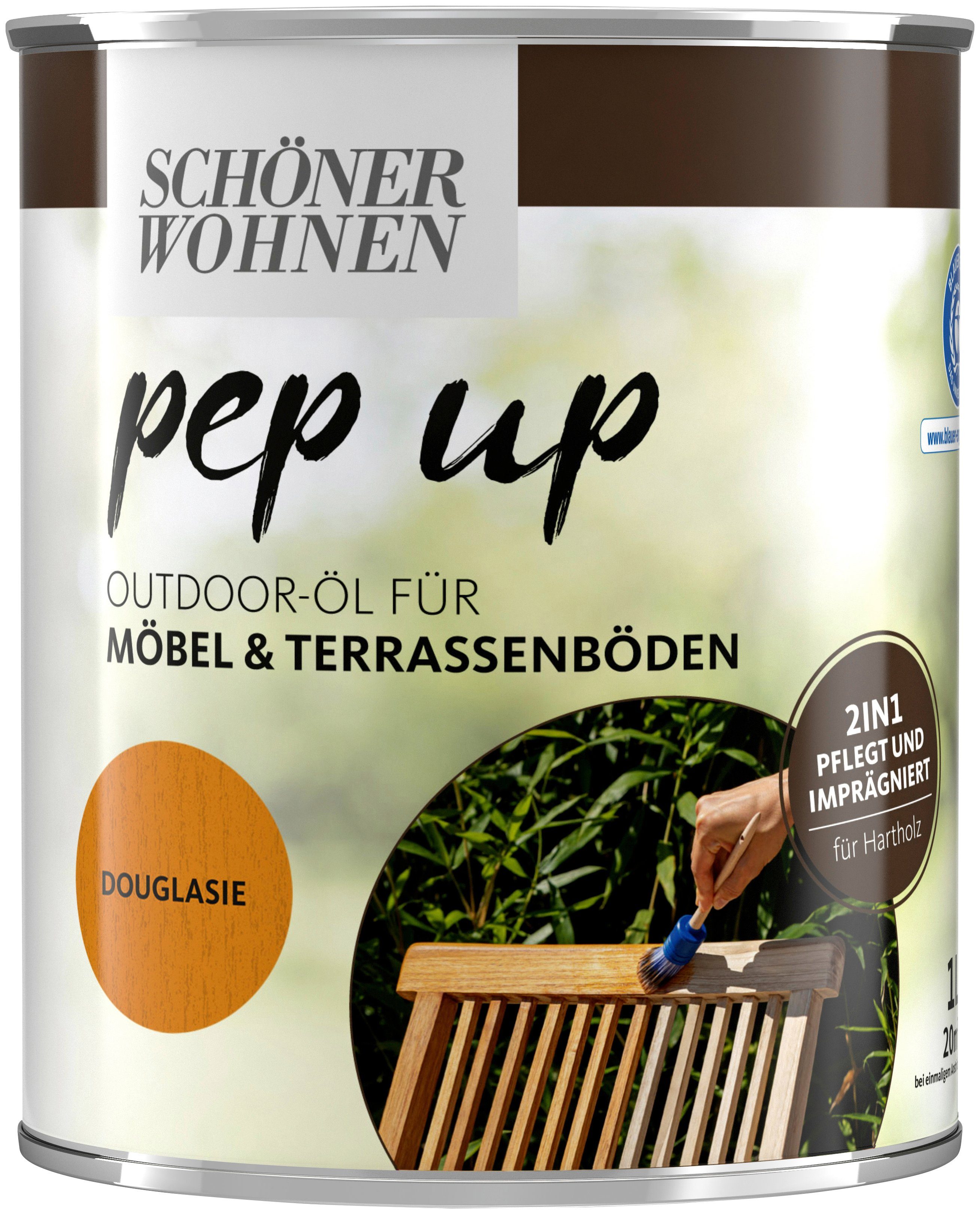 SCHÖNER WOHNEN FARBE Holzöl pep up Outdoor, 1 Liter, für Möbel & Terrassenböden, pflegt & imprägniert douglasie