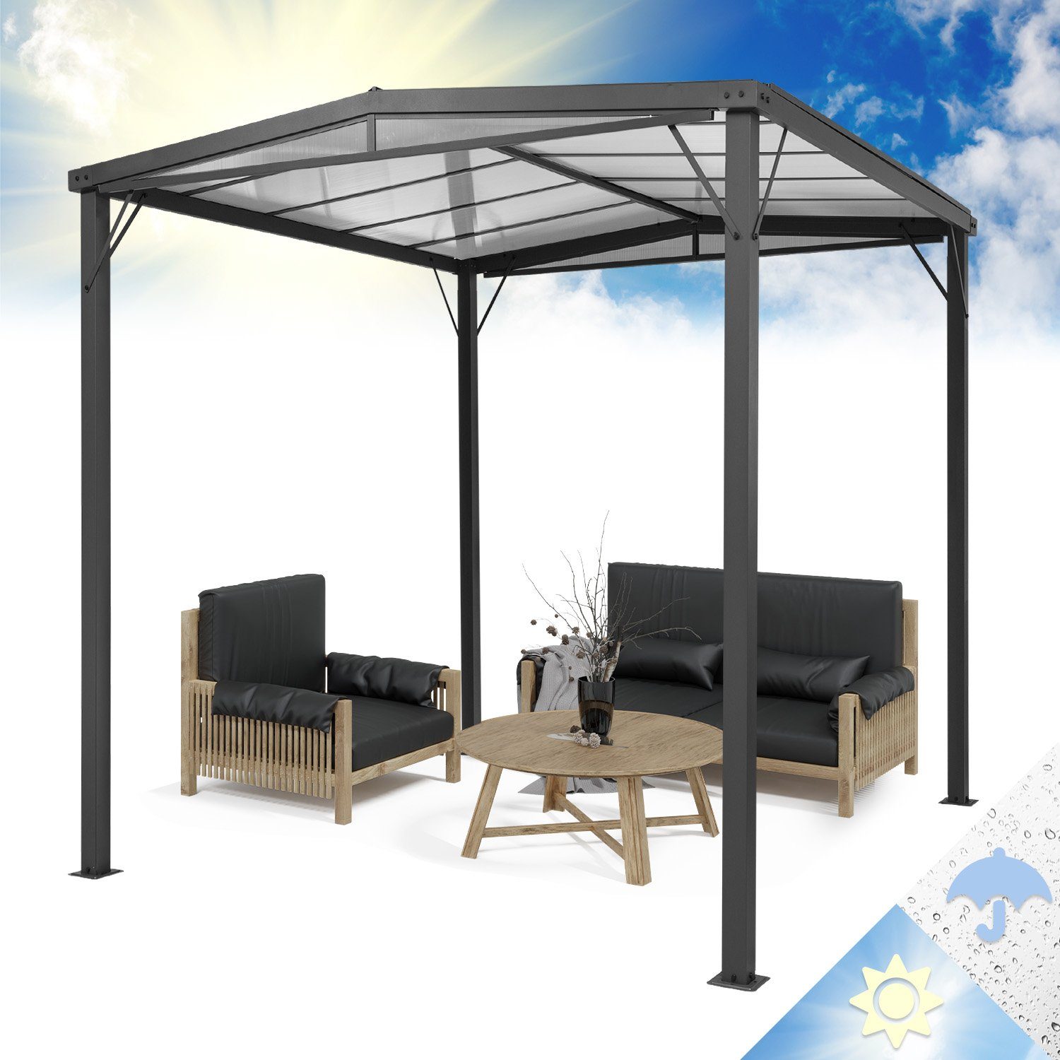 blumfeldt Pavillon Pantheon Solid Sky Flat, (Packung, Set), Terrassenüberdachung Grillpavillon Gartenpavillon Sonnenschutz
