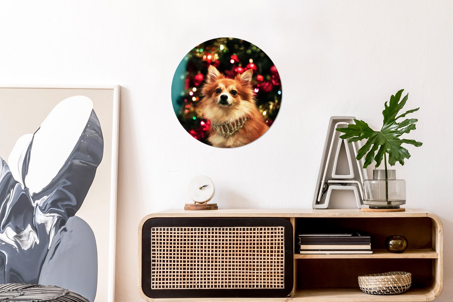 zu MuchoWow Weihnachten, Forex, Kreis (1 cm Rundes St), Wohnzimmer, 30x30 Wandbild, Gemälde Hund Wanddekoration