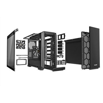 be quiet! PC-Gehäuse Silent Base 601, Window Silver, BGW27, Computergehäuse, Case, 2 vorinstallierte Pure Wings 2 140mm Lüfter, Geräuschreduzierung, leiser Betrieb, kompatibel mit E-ATX ATX M-ATX Mini-ITX, Seitenfenster aus Temperglas, schwarz/silber