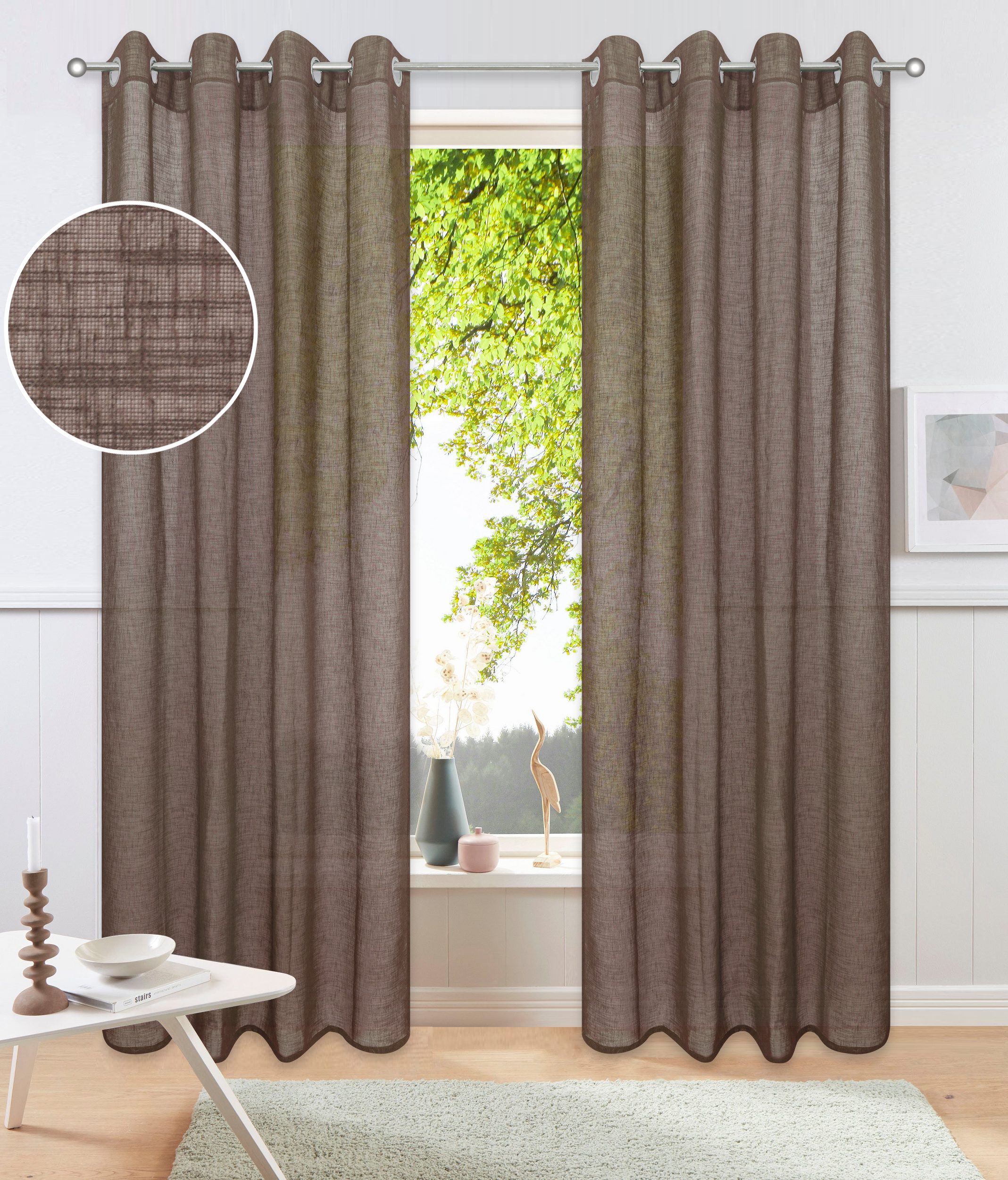 OTTO home Gardine Fiete (1 St), Ösen, halbtransparent, Leinen Optik, monochrom, basic, pflegeleicht, verschiedene Größen