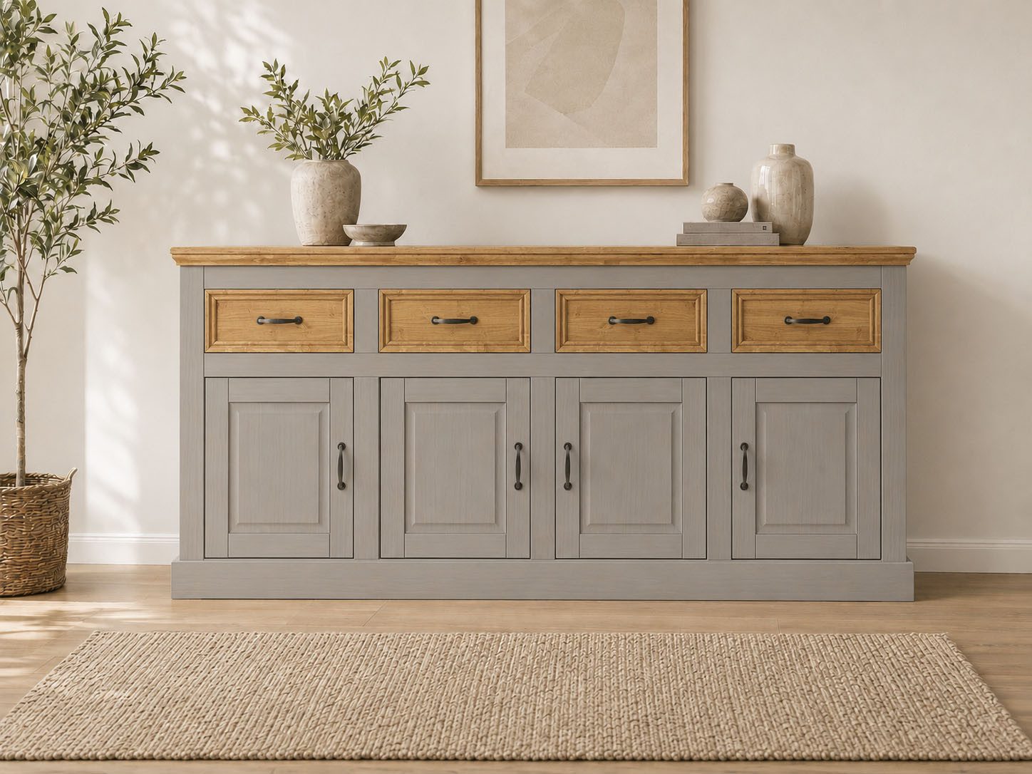 OTTO home Sideboard Selma, Kommode mit 4 Türen und 4 Schubkästen. Breite 192 cm