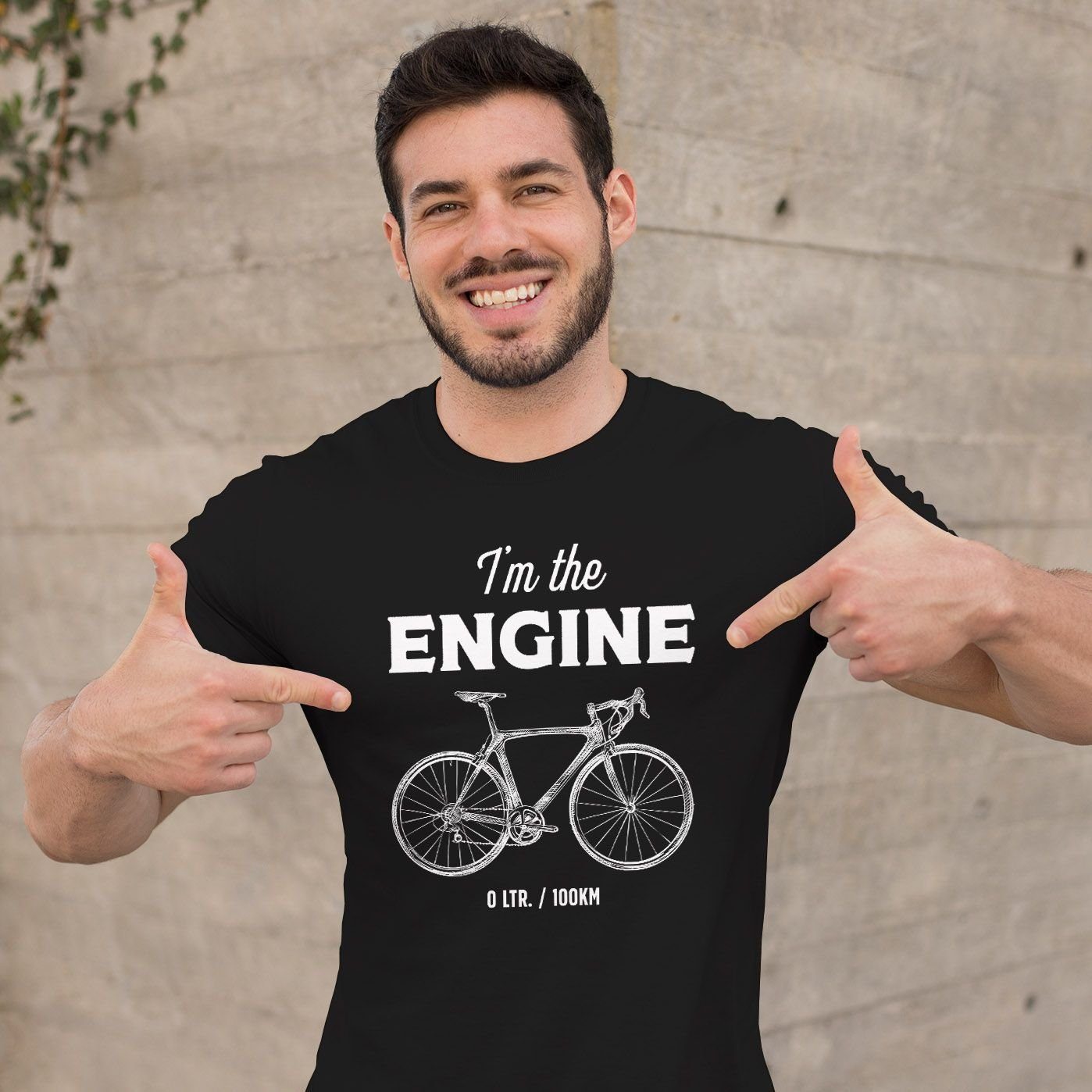 mit T-Shirt Fun-Shirt Moonworks® MoonWorks Herren Rad Bike schwarz Fahrrad Print-Shirt Engine I'm Sprüche Spruch lustig the Print Engine