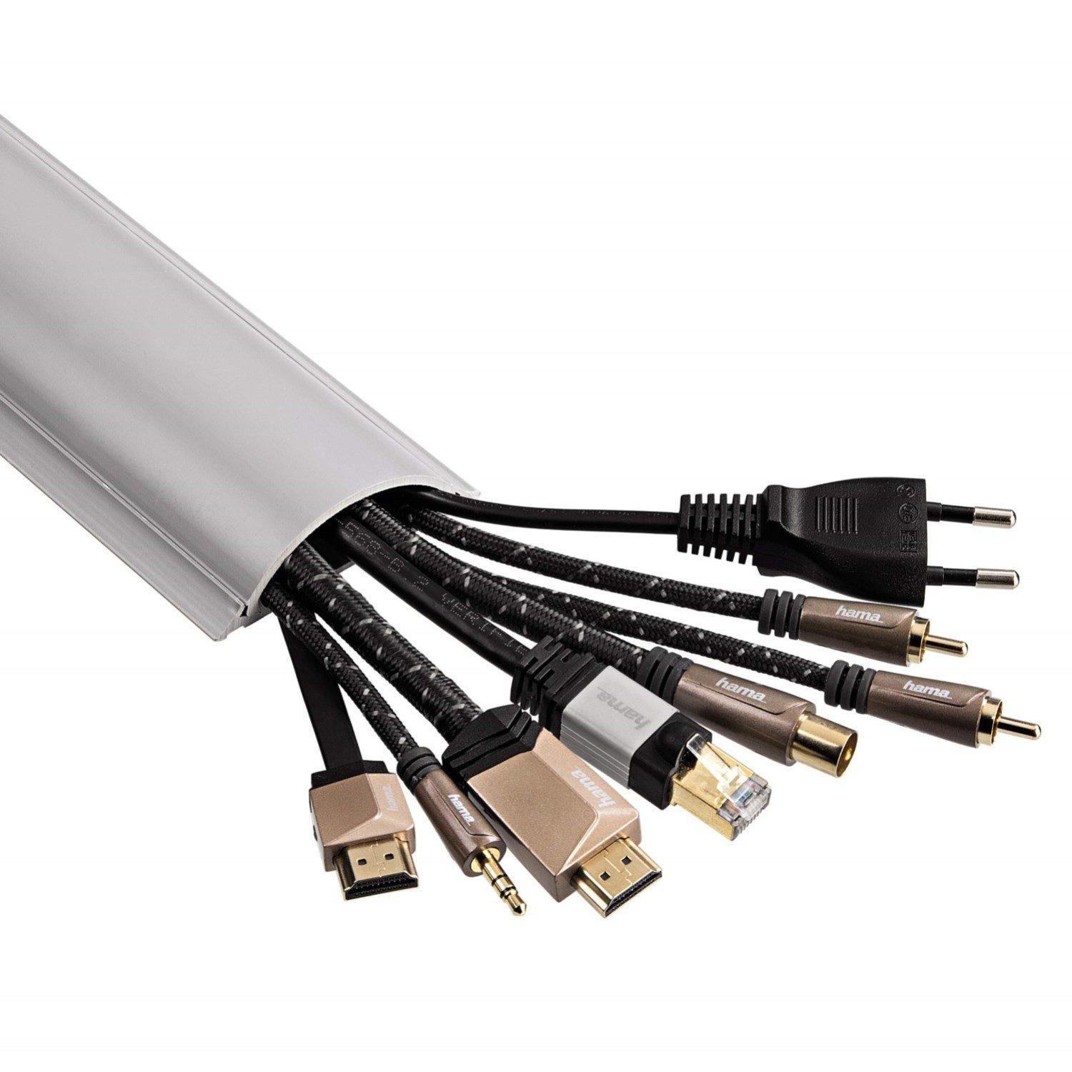 Hama Hama PVC 1m Kabelleiste Leitungskanal Grau Computer-Kabel, Kein, (100 cm), Kabelkanal halbrund Sockel Wand Boden Aufputz TV Beamer PC Audio HiFi – Bild 4 von 5