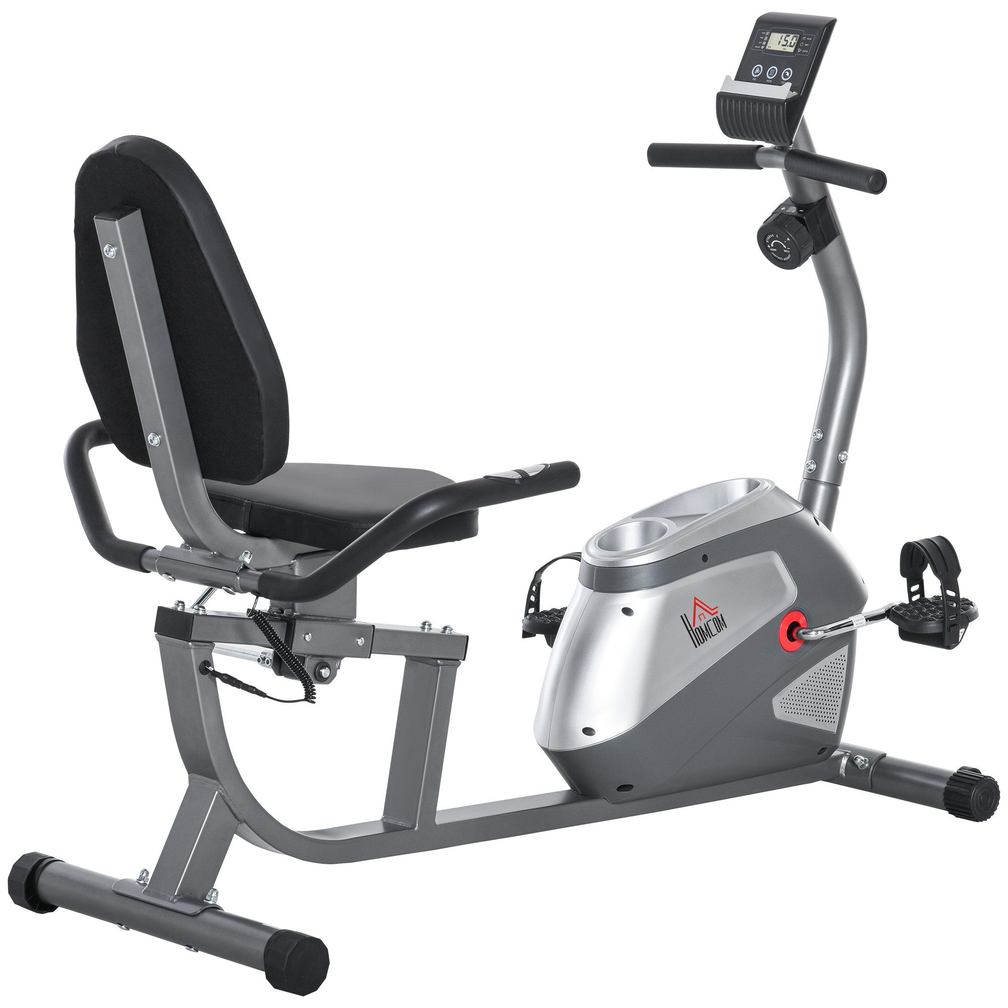 BAYMATE Heimtrainer mit verstellbarem Sitz (8 Widerstandsstufen und LCD-Monitor, 121,5–136 x 62,5 x 98 cm, Grau)