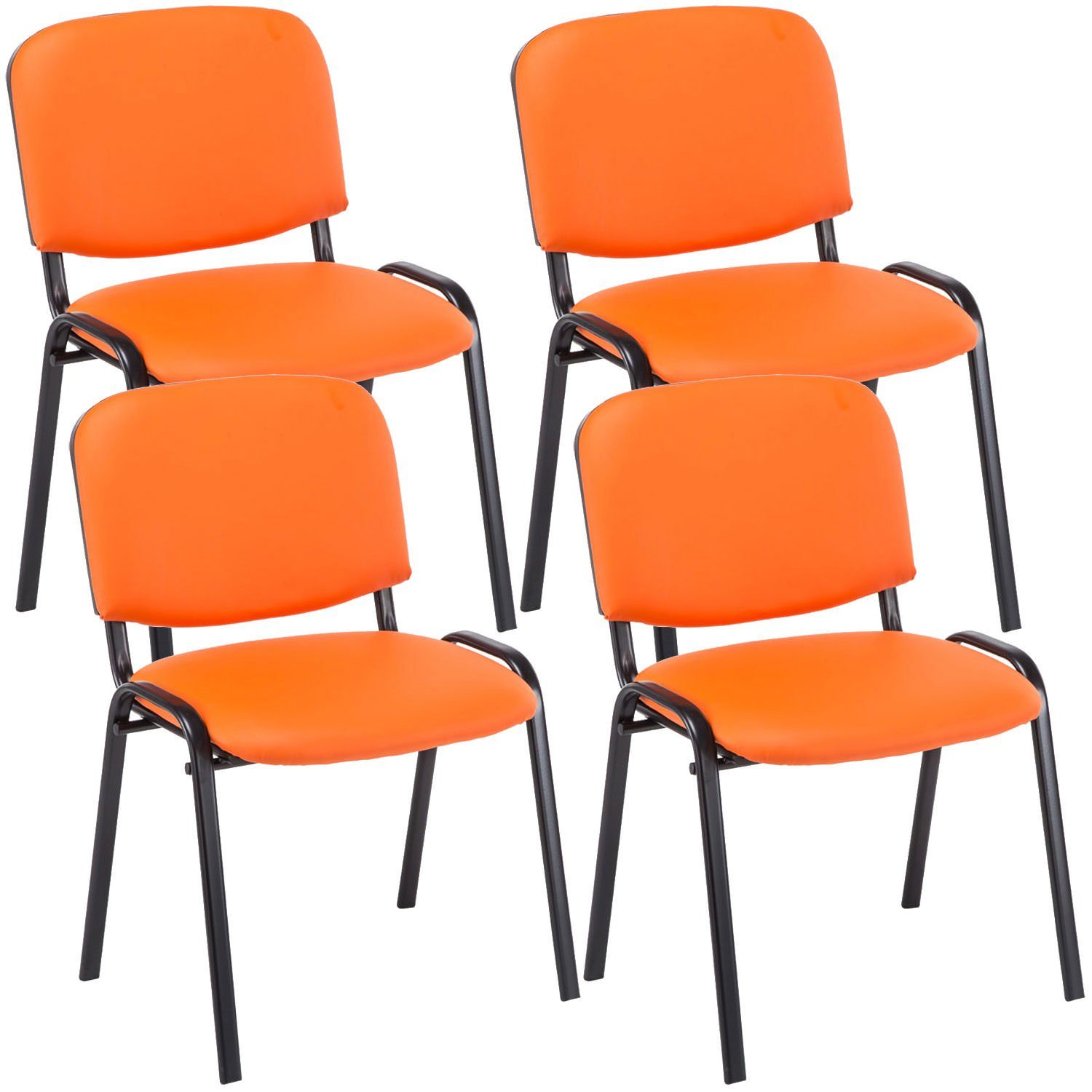 TPFLiving Besucherstuhl Keen mit hochwertiger Polsterung - Konferenzstuhl (Besprechungsstuhl - Warteraumstuhl - Messestuhl, 4 St), Gestell: Metall matt schwarz - Sitzfläche: Kunstleder orange