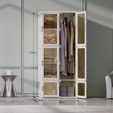 HAUSS SPLOE Kleiderschrank Faltbare Kleiderschrank kleiderschrank regalsystem kleiderschrank (mit transparenten Türen 10 Fächer 6 Türen 1 Aufhängung)