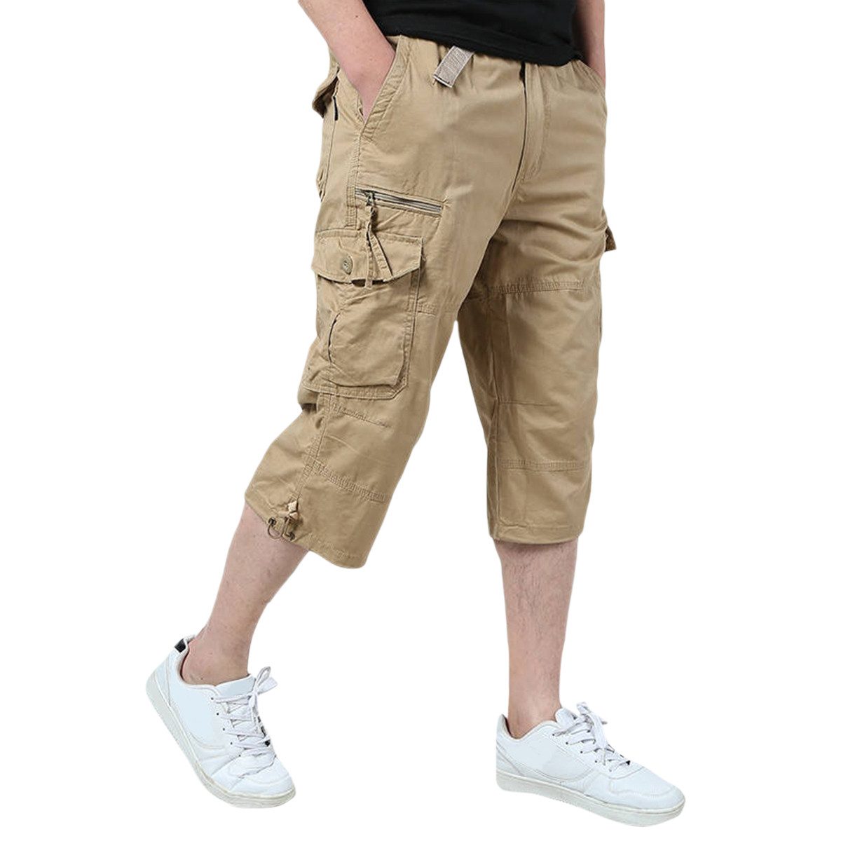 Herren Cargo-Shorts 3/4-Länge Mit Gummibund – Freizeithose Aus Baumwolle, Übergrößen
