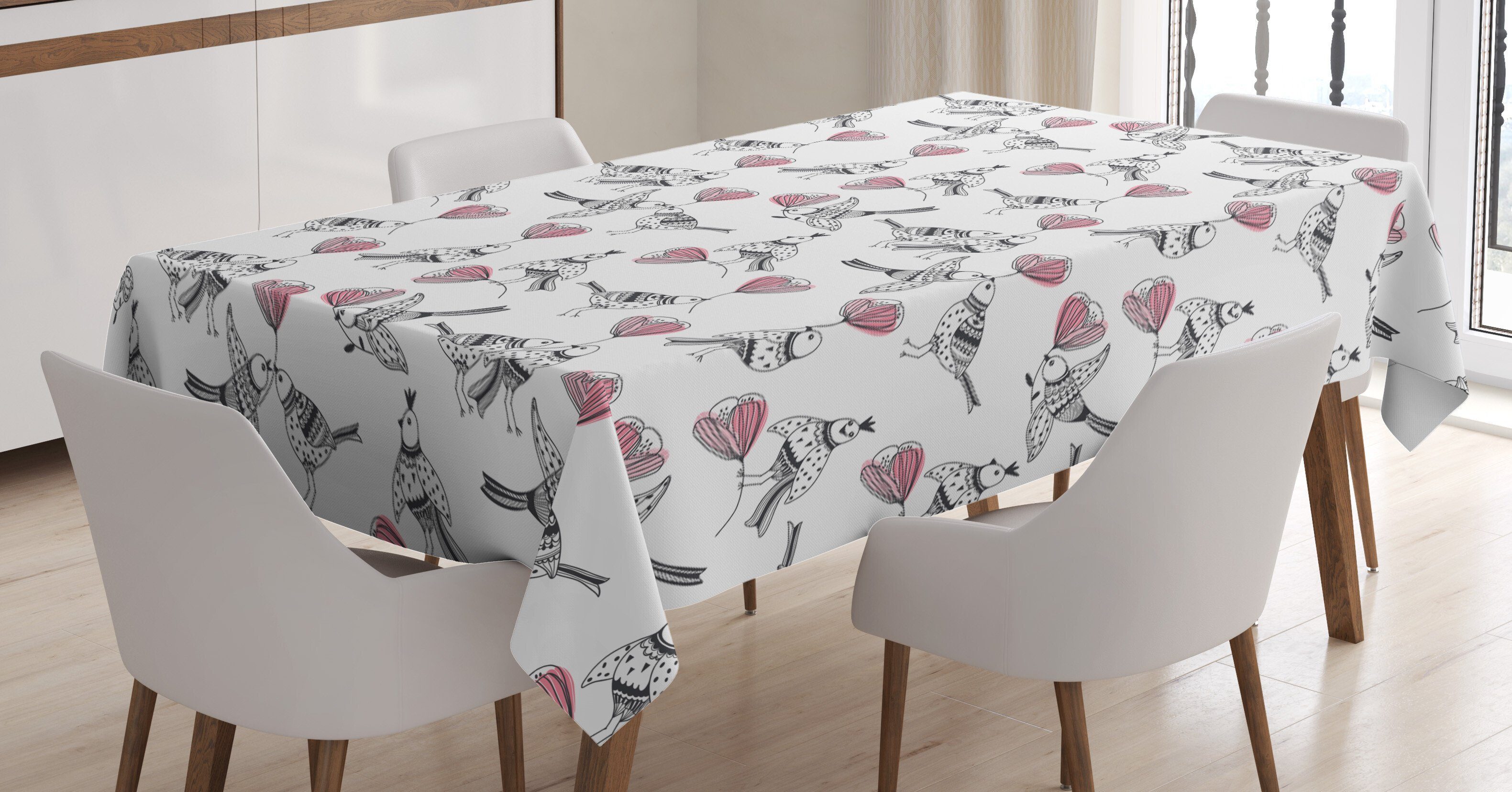 Abakuhaus Tischdecke Farbfest Waschbar Für den Außen Bereich geeignet Klare Farben, Vogel Vögel Tragen Rosa Blumen | Tischdecken