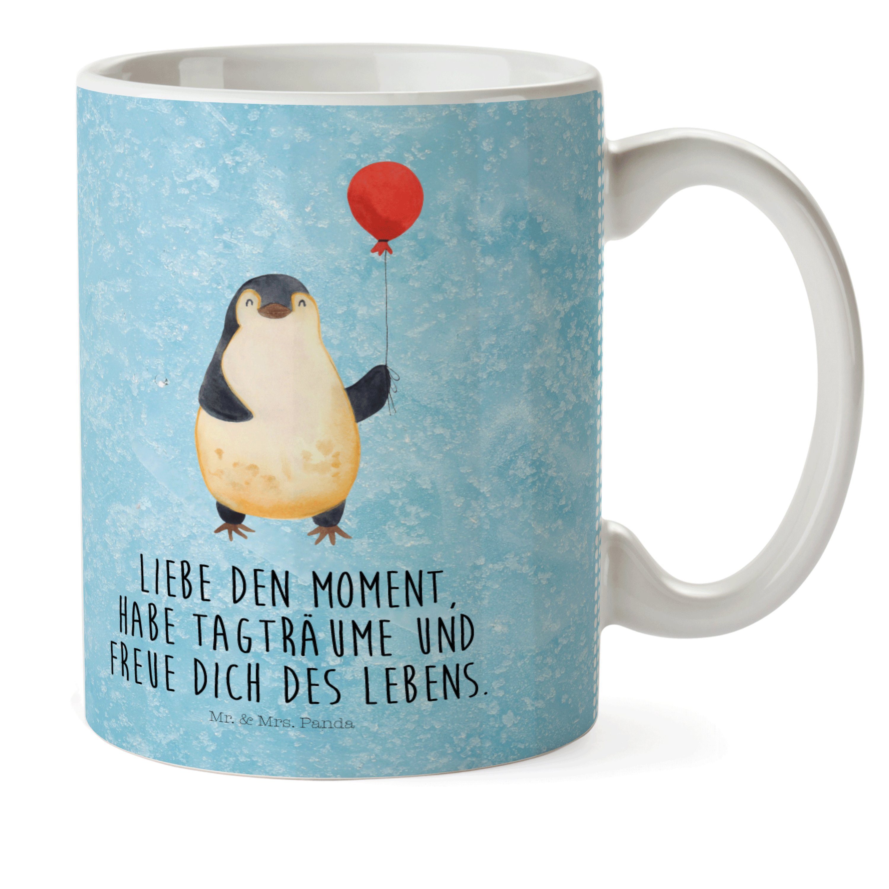 Mr. & Mrs. Panda Kinderbecher Pinguin Luftballon - Eisblau - Geschenk, Kunststoff Tasse, Kunststoff, Kunststoff