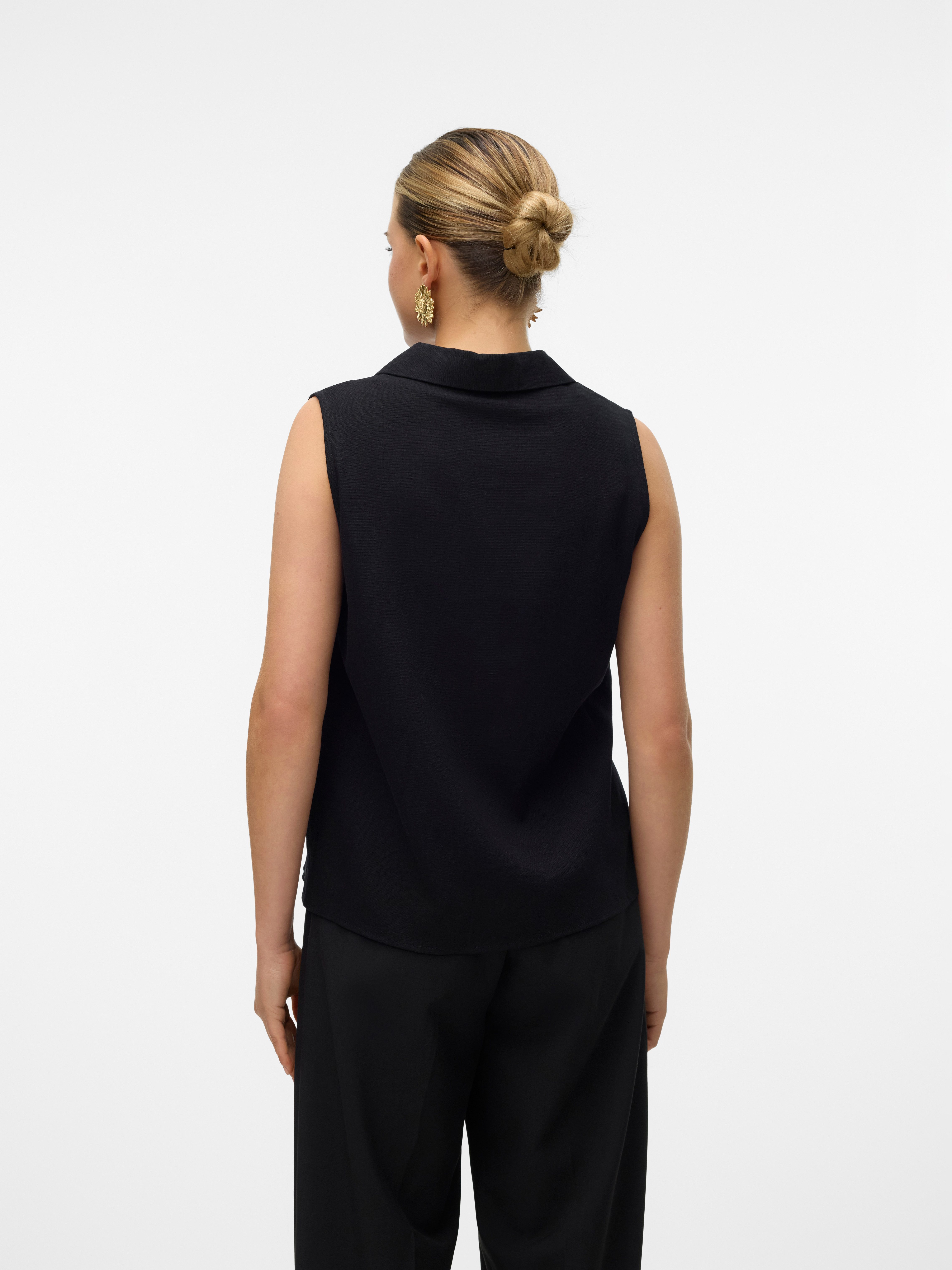 Vero Moda Blusentop VMMYMILO SL V-NECK SHIRT WVN GA mit Leinen