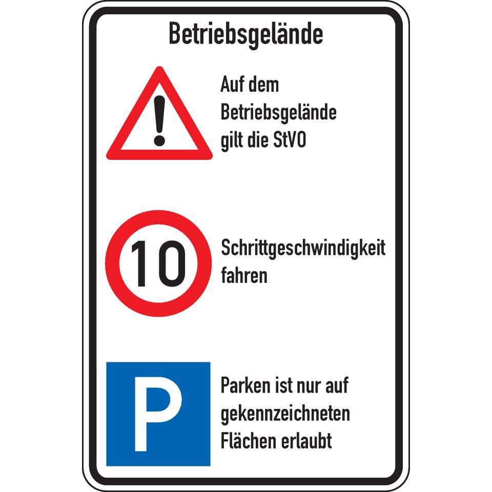 Dreifke Verkehrsschild Schild Betriebsgelände,STVO+10 km/h+Parken,Alu  RA0,reflekt.,600x900mm