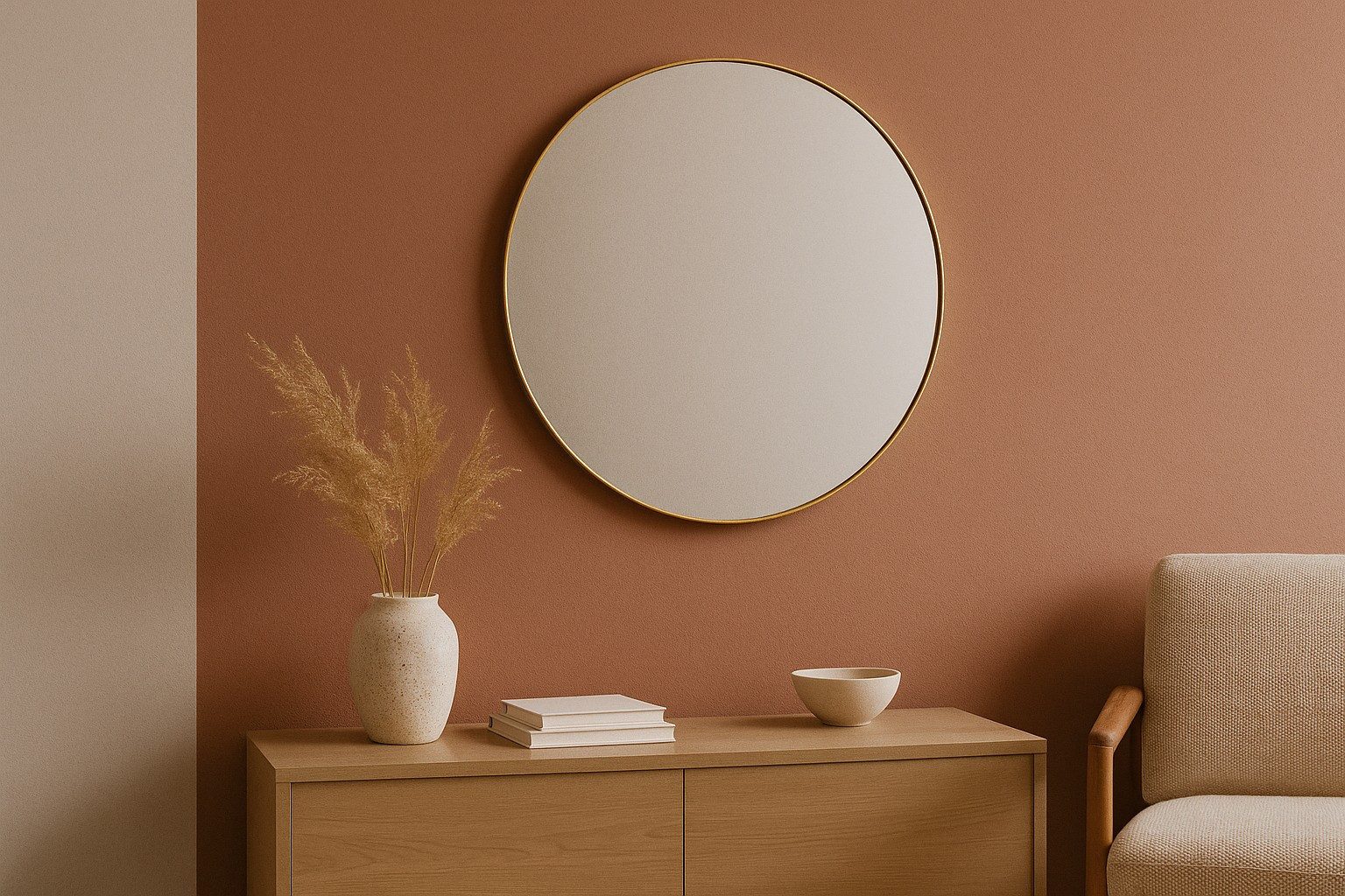 SCENA LIVING Wandspiegel Runder Spiegel NOOR, Metallrahmen, Ø 80 cm, Hochwertiges Spiegelglas mit Splitterschutzfolie (PET) – Bild 5 von 5