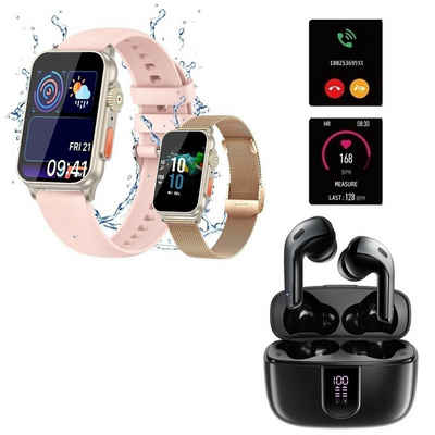HYIEAR Smartwatch Herren und Damen und In-Ear-Kopfhörer mit Bluetooth, Smartwatch (4,5 cm cm/1.77 Zoll), Armbänder, Ladekabel, Ohrstöpsel, Sportarmband