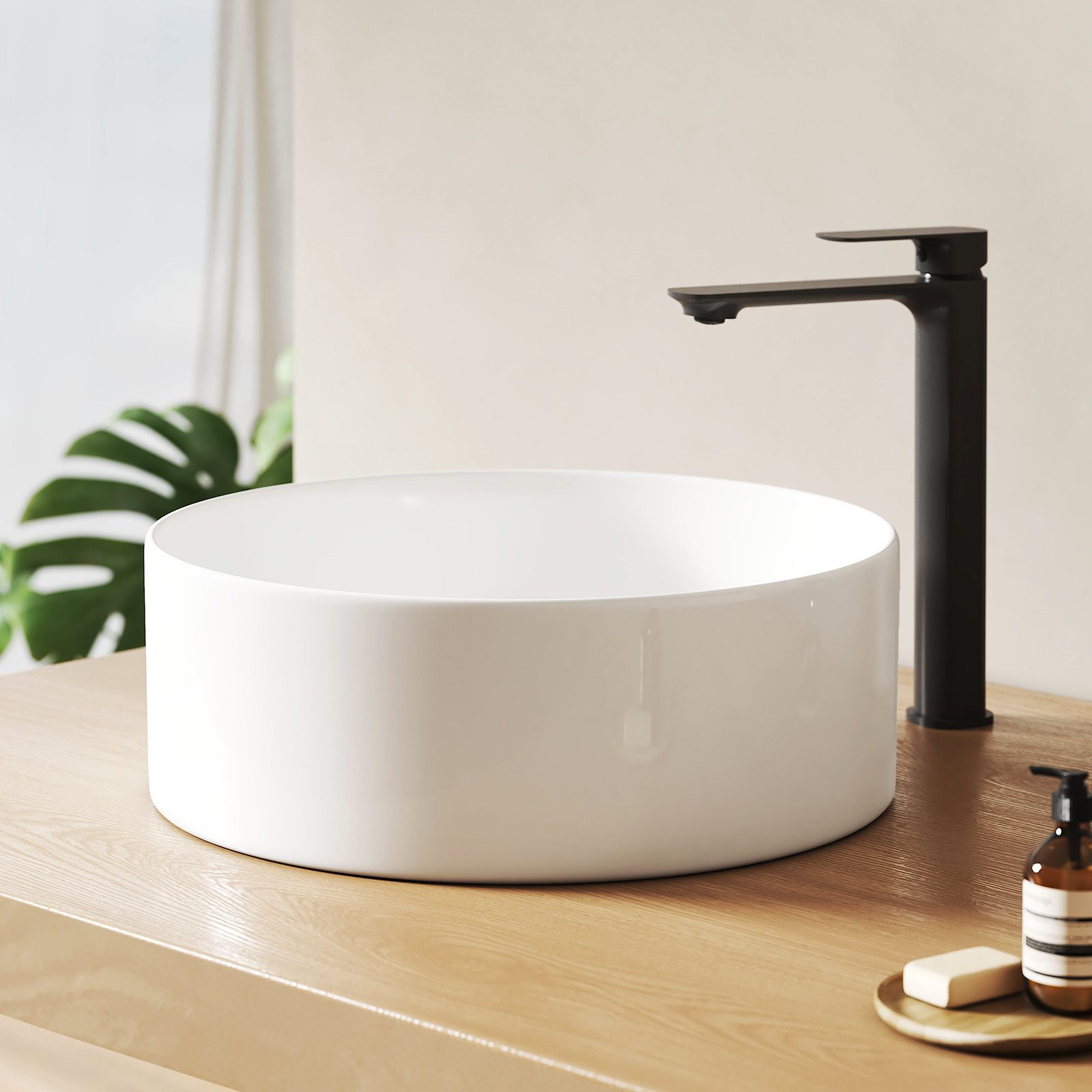 EMKE Aufsatzwaschbecken Rundes 35cm Aufsatzwaschbecken aus weißer Keramik–f günstig online kaufen