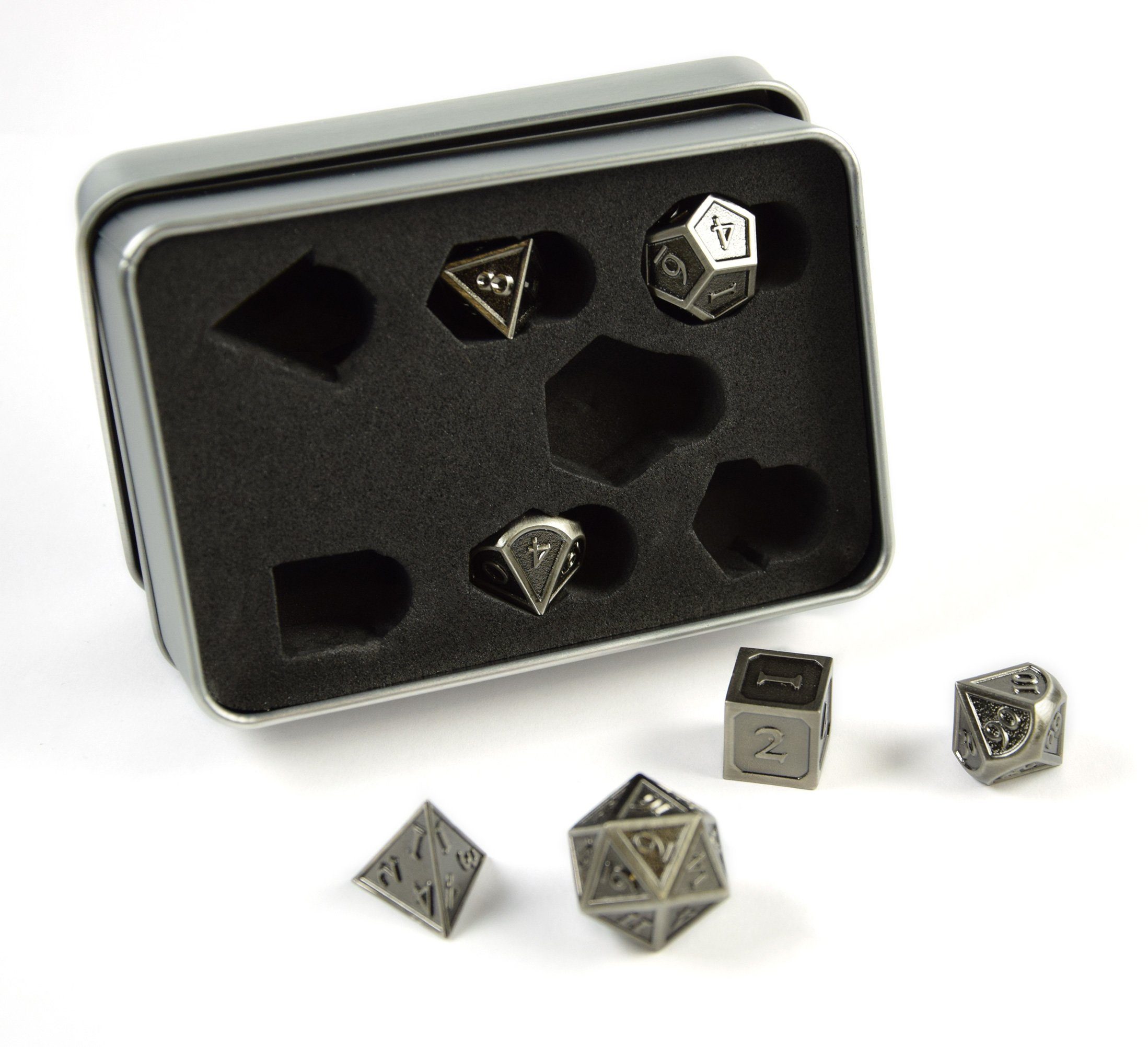 SHIBBY Игрыsammlung 7 polyedrische Metall-DND-Würfel in Steampunk Optik, inkl. Aufbewahrungsbox