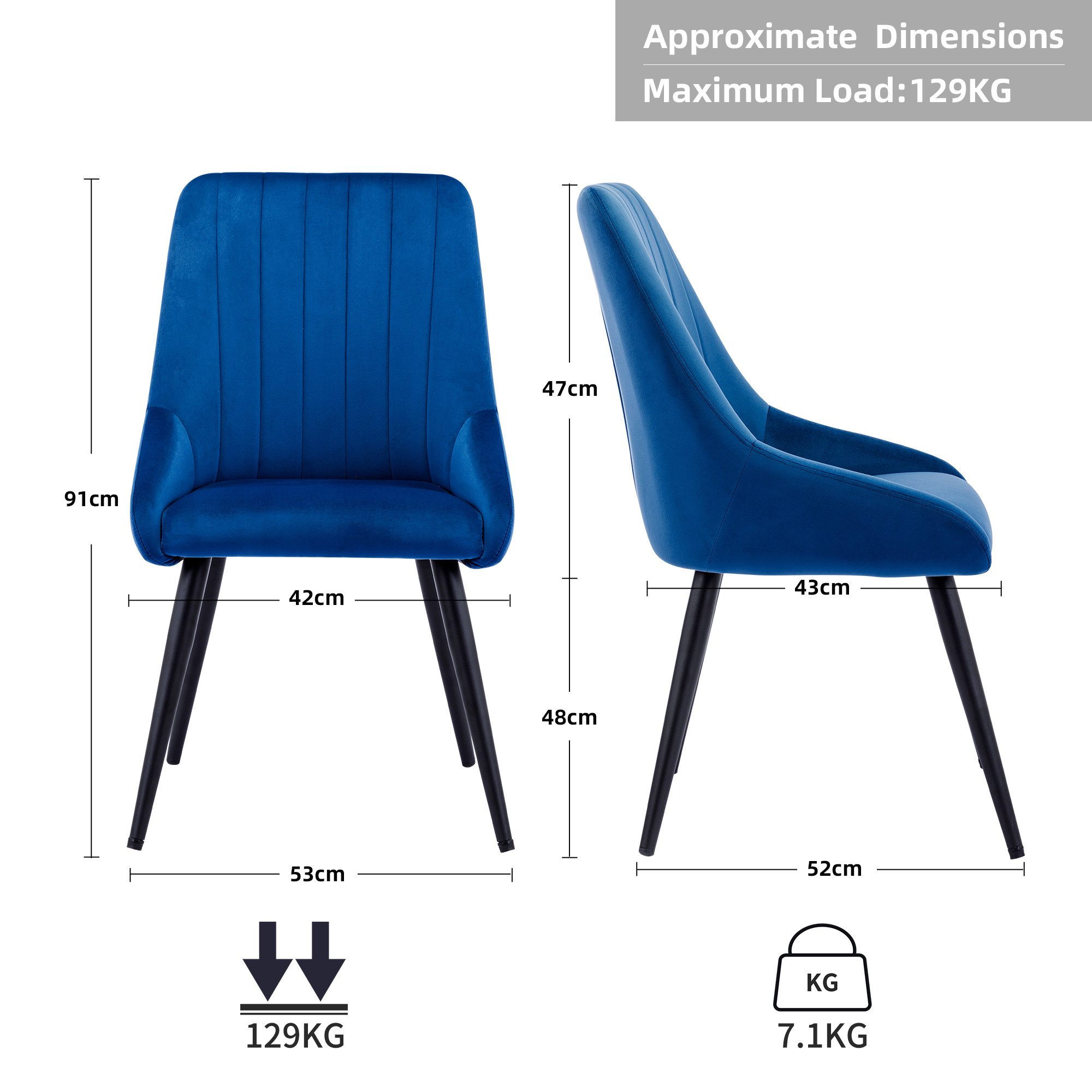 Duhome Esszimmerstuhl (8066C), 2er Set Esszimmerstuhl Polsterstuhl Stoff Samt Stuhl Retro Metallbeine