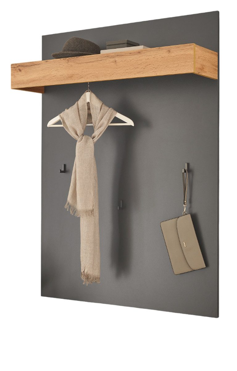 Furn.Design Garderobenpaneel Center (Garderobe in grau matt und Wotan Eiche Dekor, 100 x 135 cm), mit verdeckter Kleiderstange