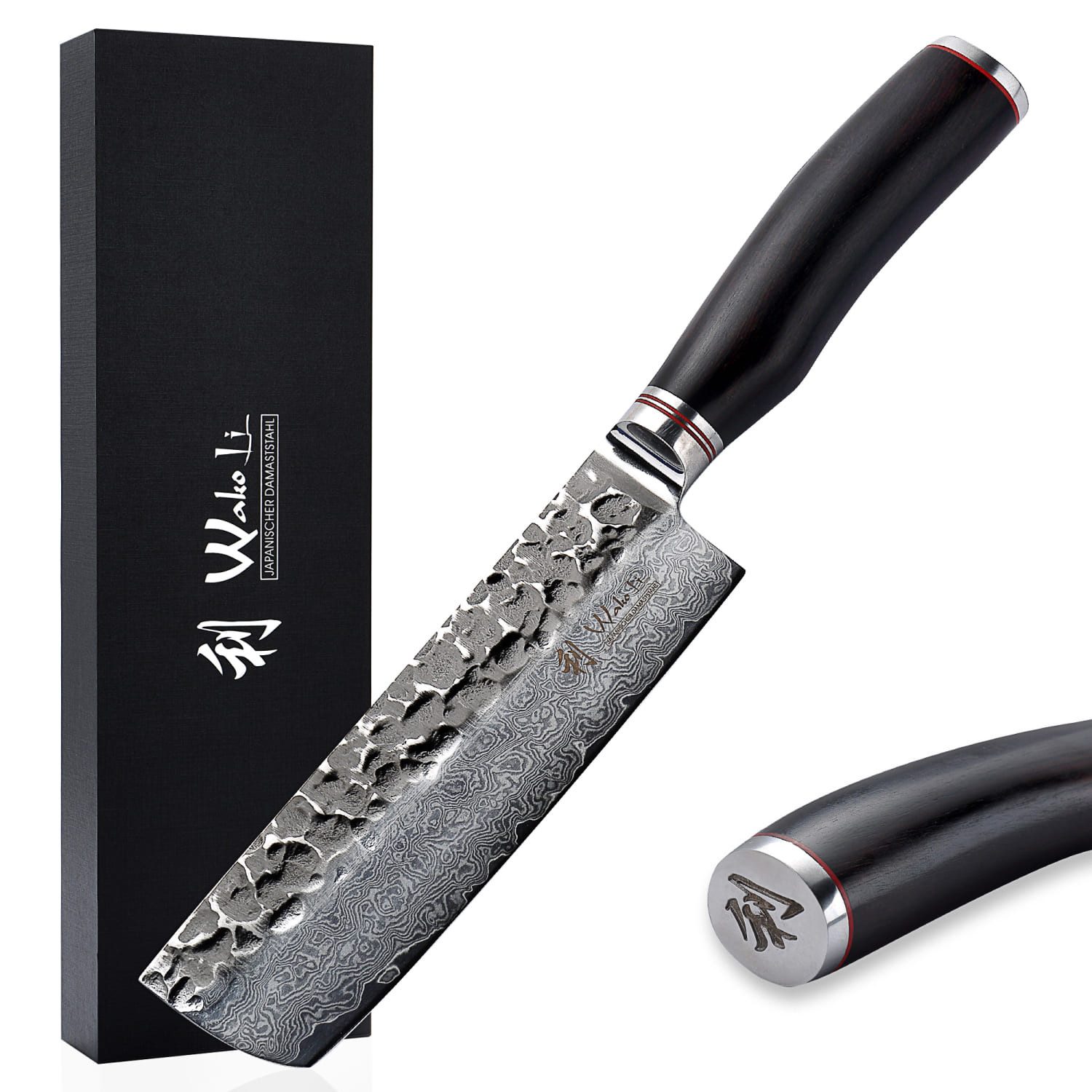 Wakoli Asiamesser EBO Damast Nakirimesser Küchenmesser Kochmesser 17 cm Klinge, Damaststahl, VG10 Kern, Hammerschlag