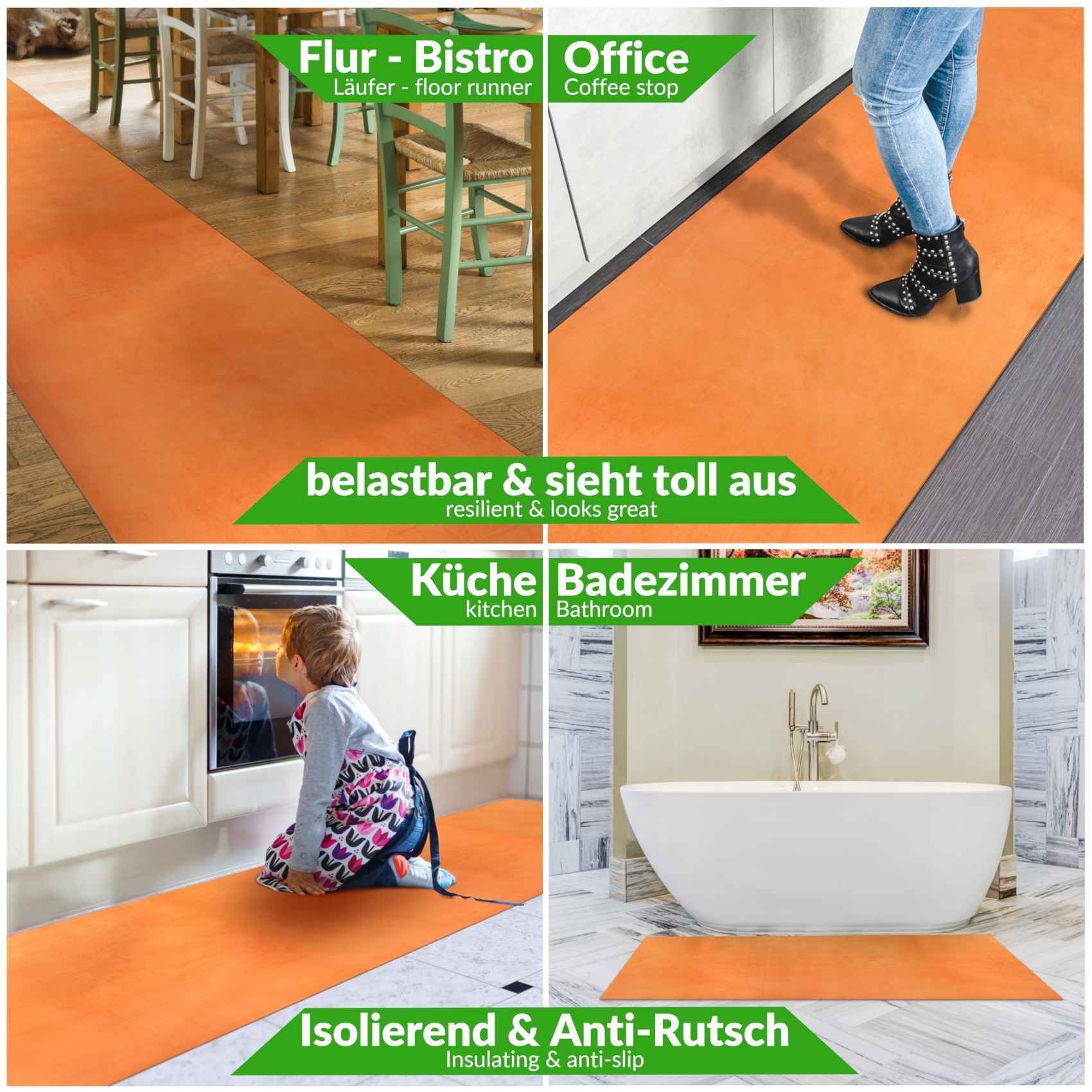 Teppichläufer Höhe: ANRO, Samt Rechteckig, Orange, 3 mm, Küchenläufer Samt Luxery VELVET Läufer Samt Küchenteppich