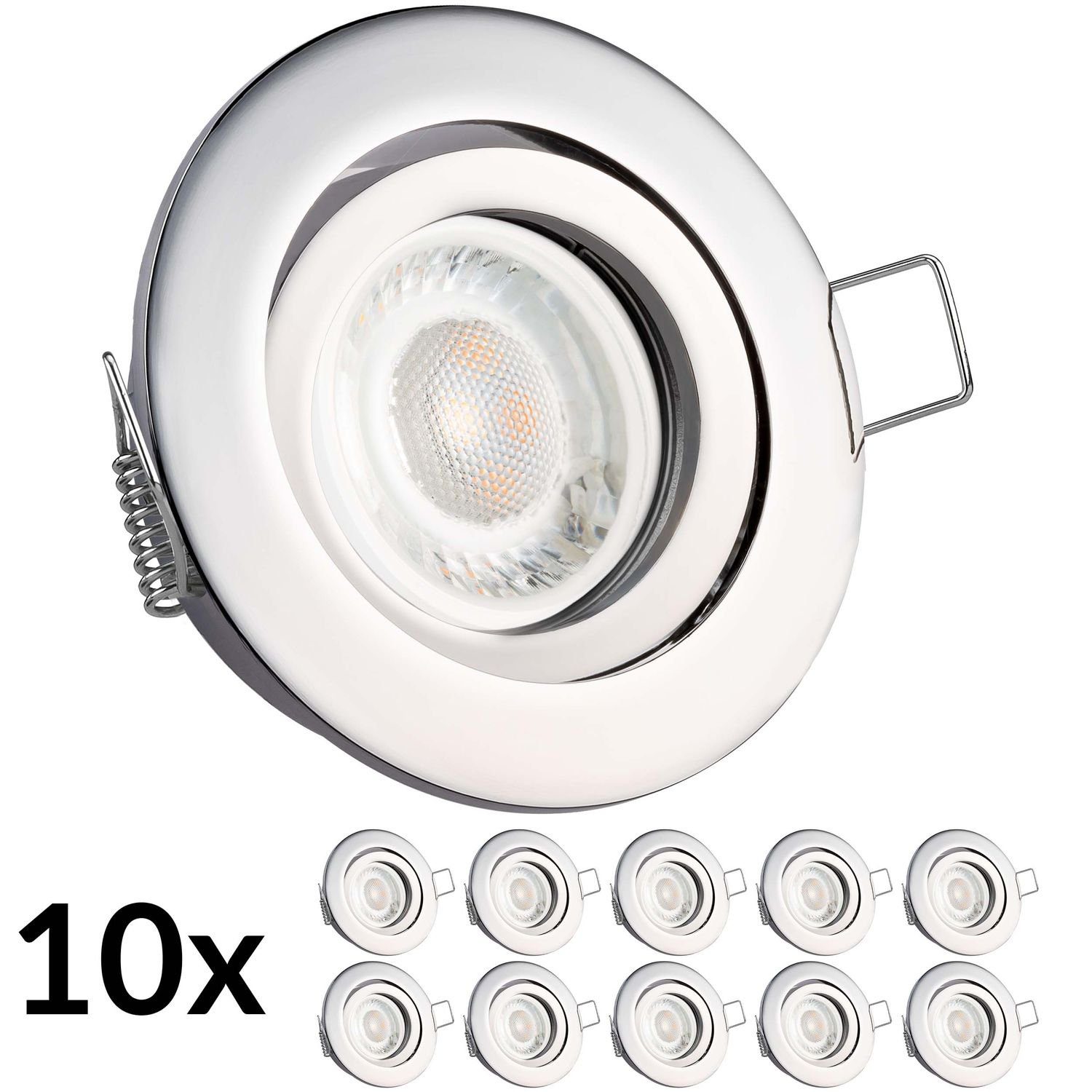 5W extra 10er Leuchtmittel Set flach LED v chrom LED mit Einbaustrahler LEDANDO in Einbaustrahler