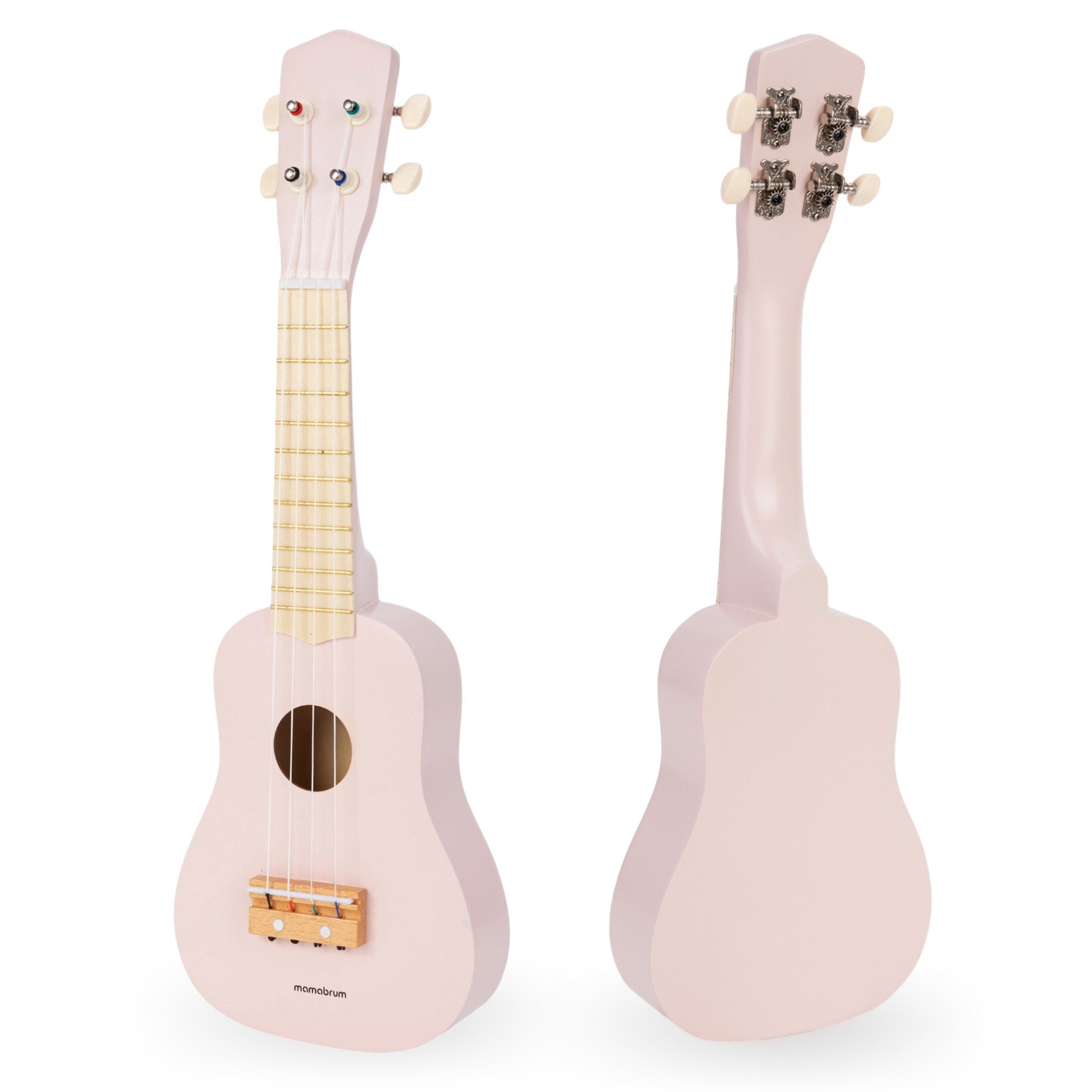 Mamabrum Spiel-Gitarre Kinder-Ukulele aus Holz – Musikinstrument für Kinder - Rosa