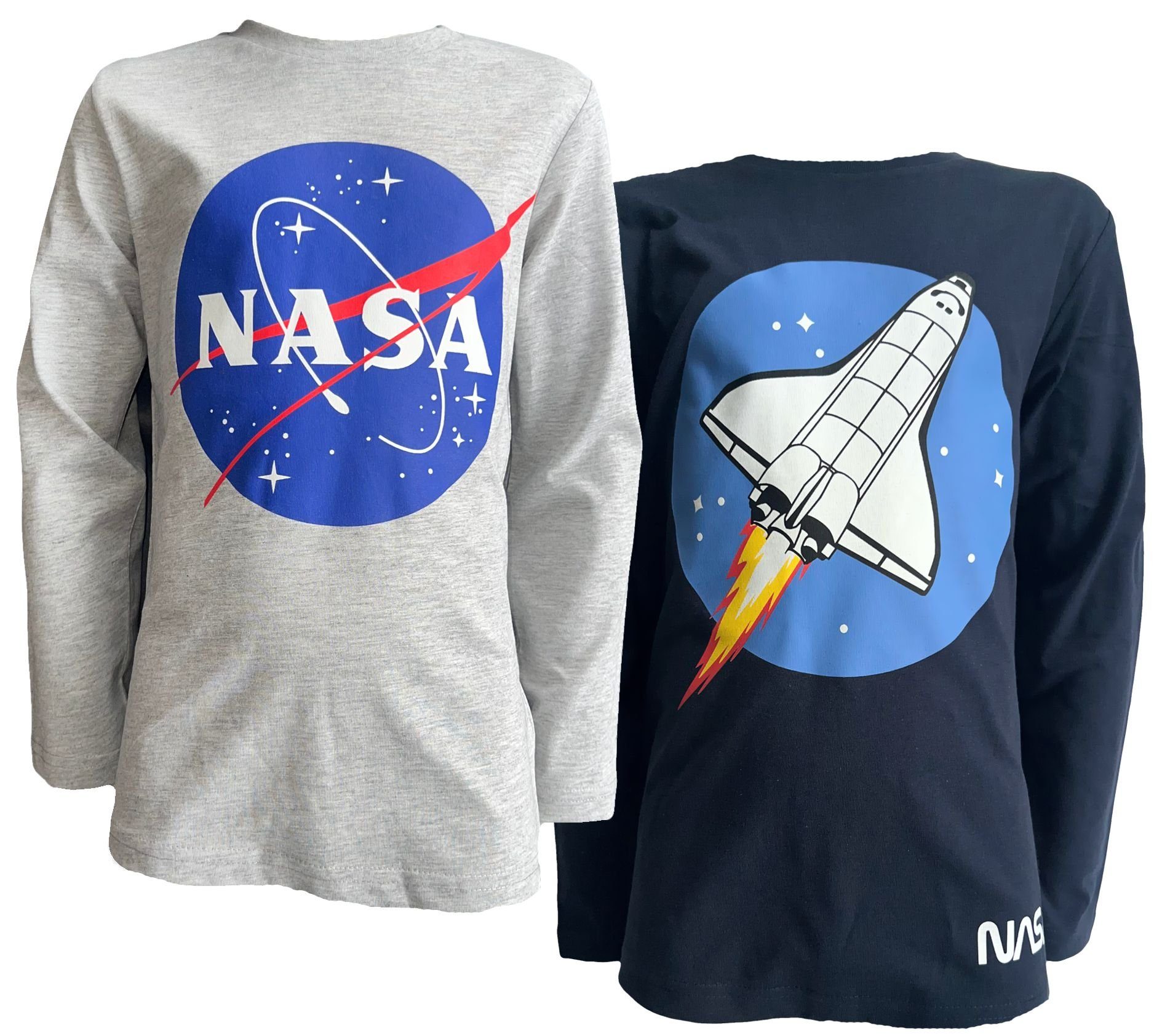 NASA Langarmshirt 2x NASA Langarm NASA + Logo Jungen Mädchen Sweatshirt Druck Doppelpack T-Shirts
