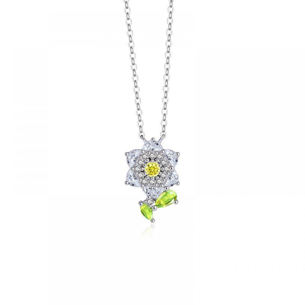 Silber Invanter Zirkon Inklusive Damen Kragen Sonnenblume mit (1-tlg), Kette s925 Kette Sterling Geschenktüte Anhänger