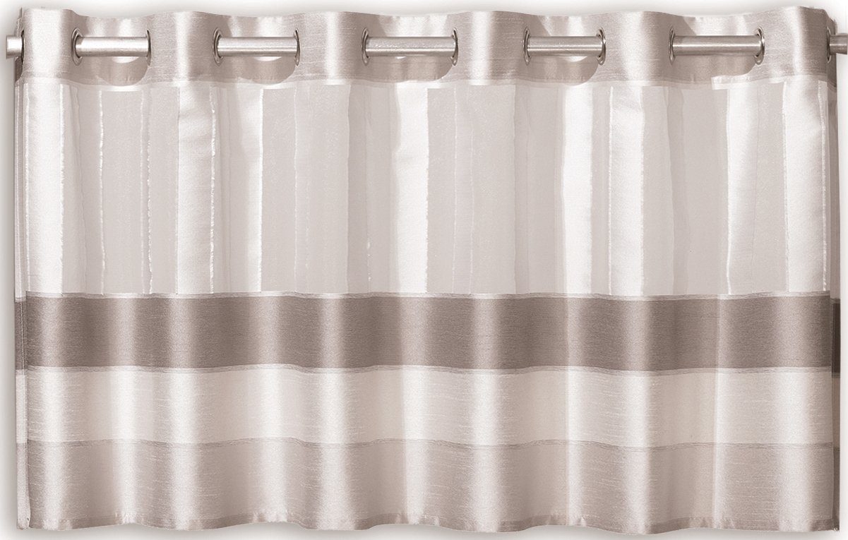 EXPERIENCE Scheibengardine Scheibengardine Ösengardine Bistrogardine Küchengardine 2221 Natur Grau Beige 50x140 cm (1 St), Ösen, halbtransparent, Scherli, Organza, mit 12 Ösen