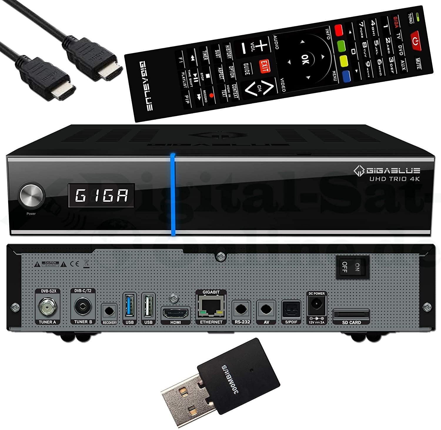 Gigablue UHD Trio 4K DVB-S2X + DVB-T2/C Combo inklusive 300 Mbits Wifi Stick SAT-Receiver