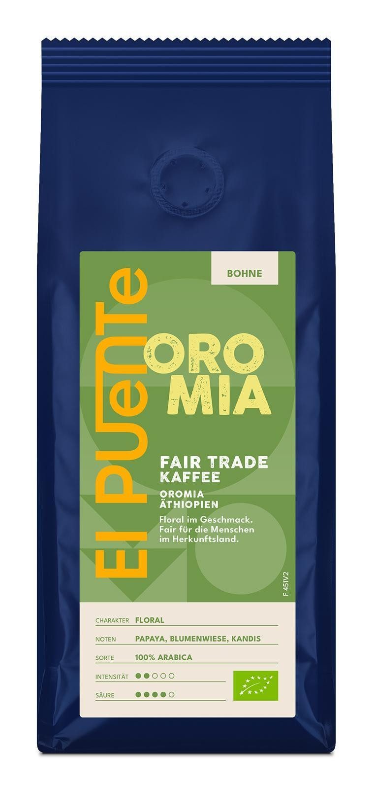 El Puente Kaffee Oromia - Bio-Kaffeebohnen 250 g, Fair Trade, Vegan, Bio, Handmade