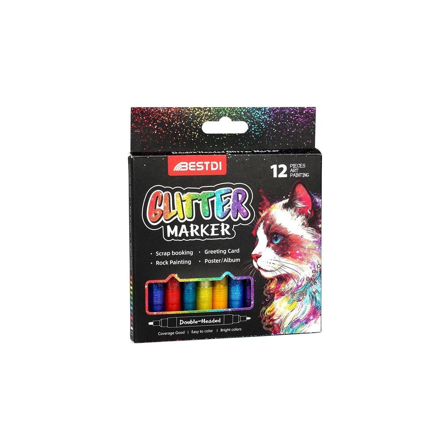 LuxusKollektion Filzstift Glitzerstifte 12 Farben Doppelspitze Set