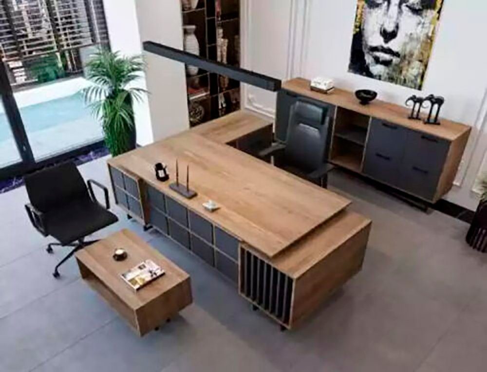Möbel Set (3-St., Aktenschrank Eckschreibtisch/Aktenschrank/Couchtisch) Schreibtisch JVmoebel Büro Chef Tisch Couchtisch Schreibtisch