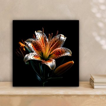 OneMillionCanvasses® Leinwandbild Blumen - Lilie - Orange - Porträt - Schwarz, (1 St), Leinwand Bilder für Wohnzimmer Schlafzimmer, 20x20 cm