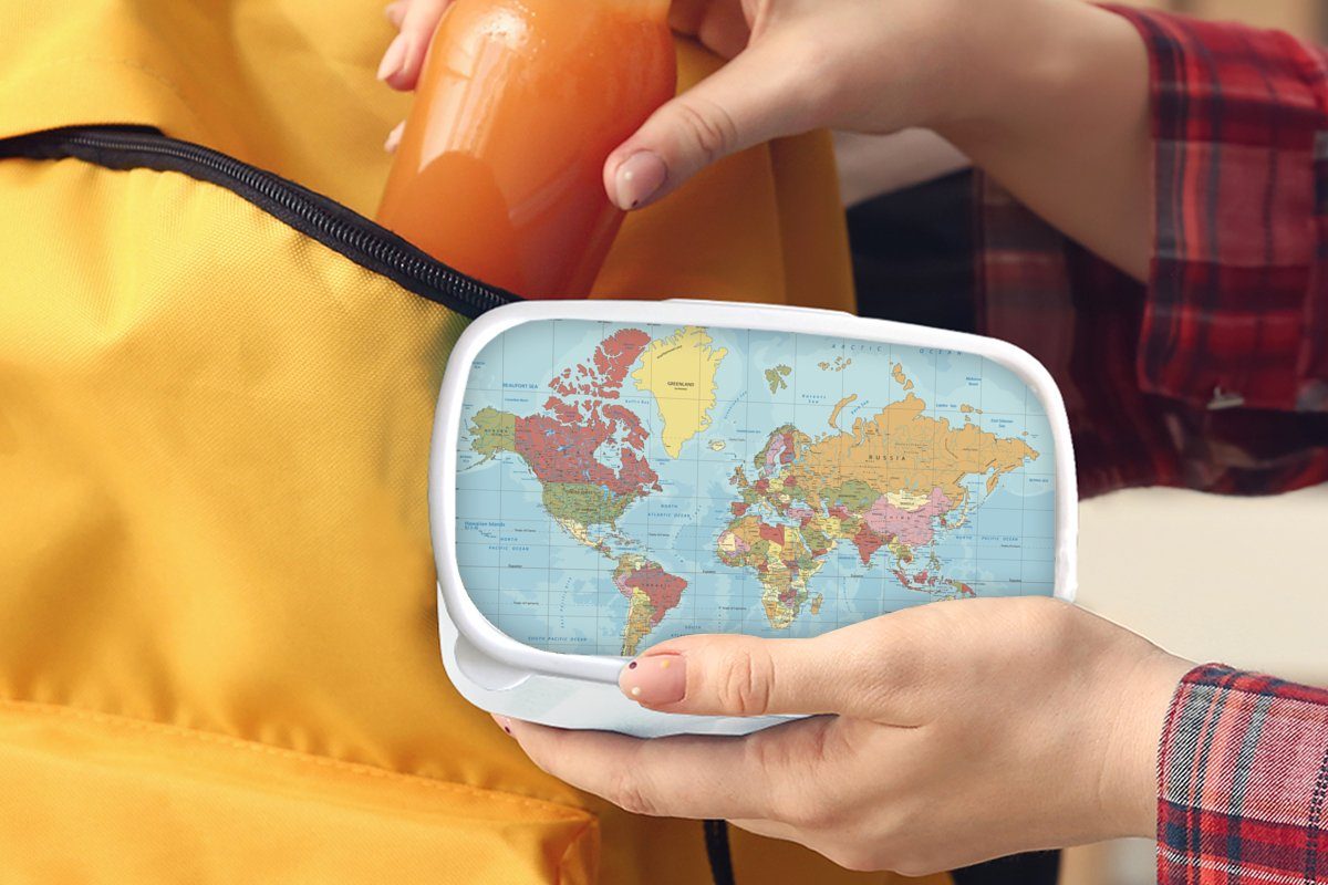 Brotbox Brotdose, MuchoWow für Erwachsene, Jungs Farben, Karte - und (2-tlg), Welt - Kinder und Kunststoff, weiß für Mädchen Lunchbox
