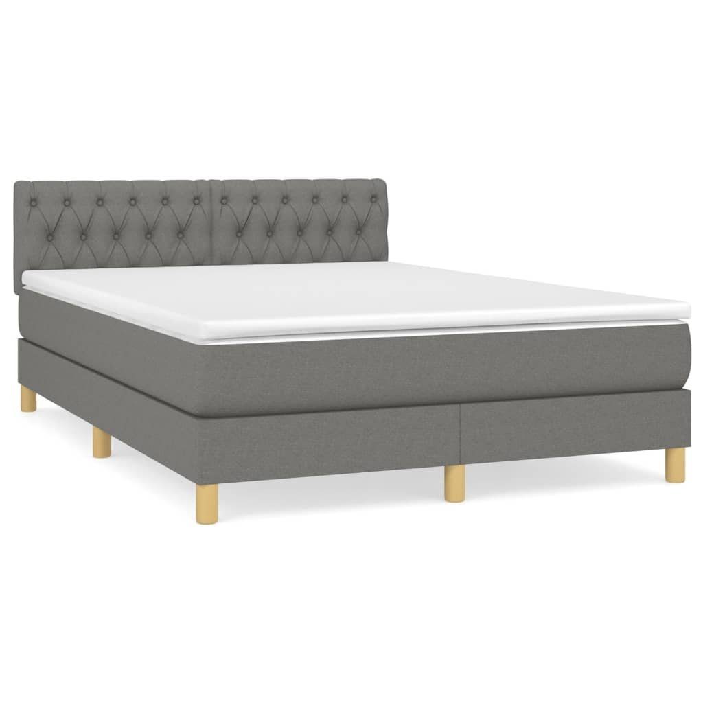 Boxspringbett 140 x 200 cm Boxspringbett mit Matratze Dunkelgrau 140x200 cm Stoff Be