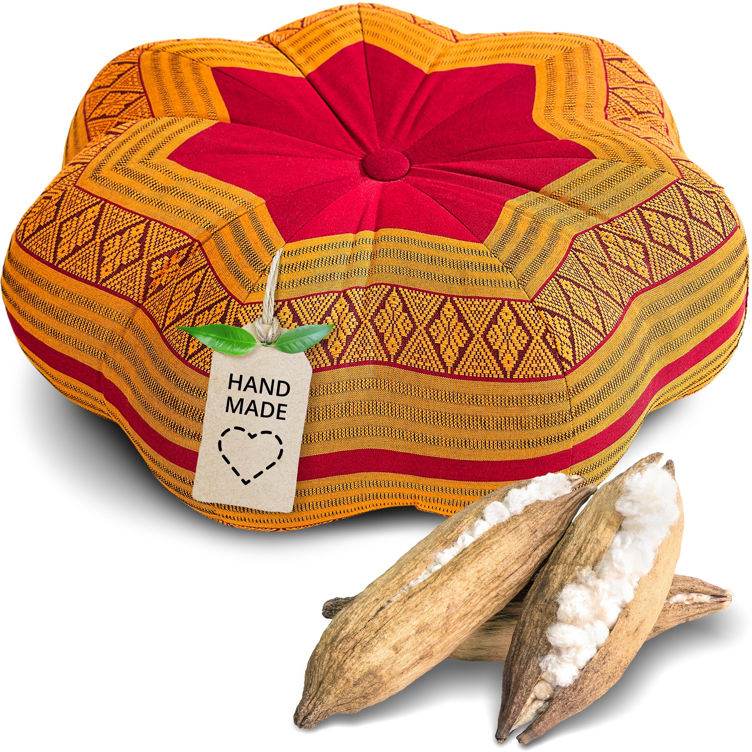 livasia Meditationskissen Zafukissen Stern groß, vegan und handgefertigt, Ø 40x20cm, Kapok