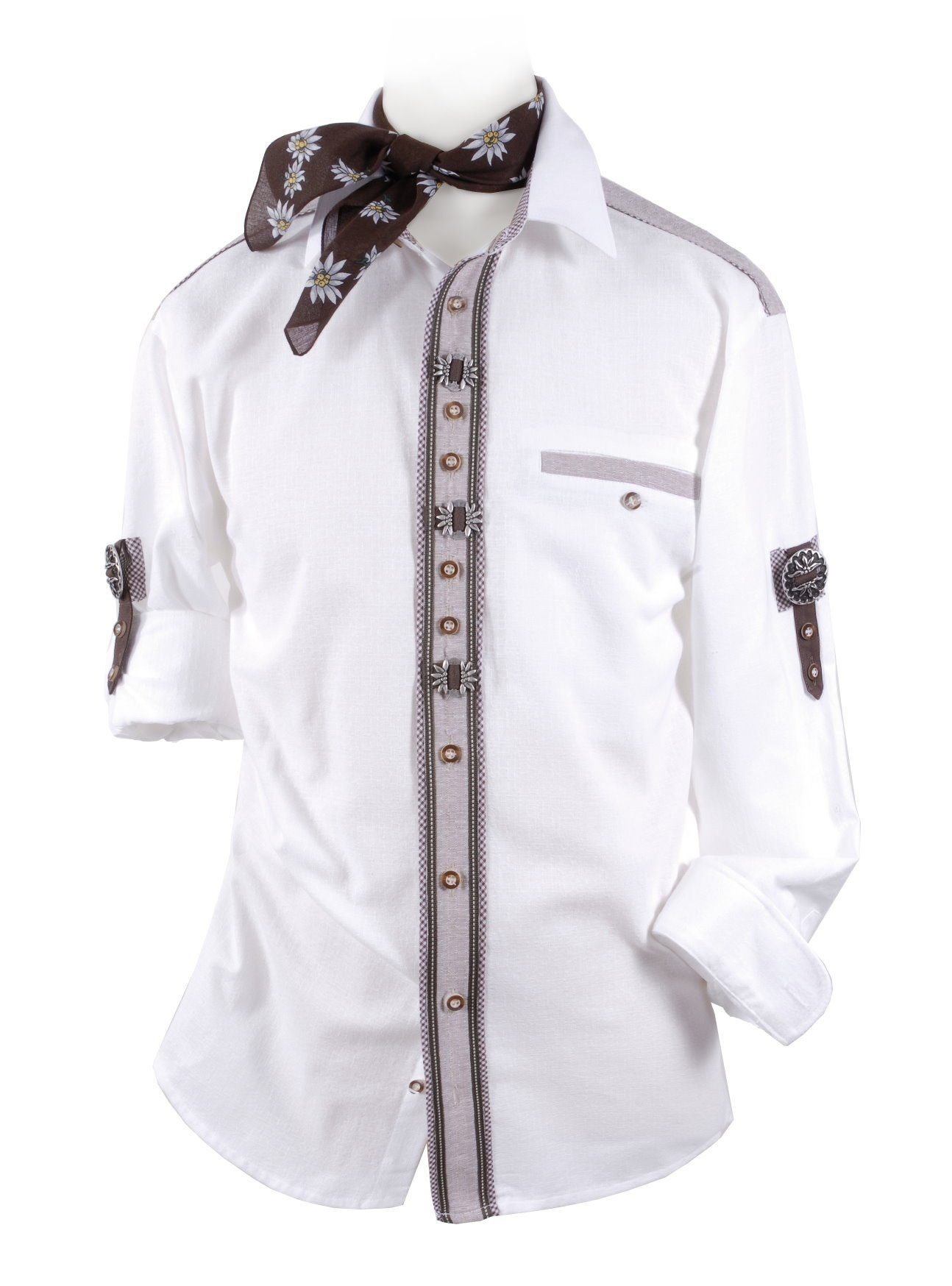 Moschen-Bayern Trachtenhemd Trachtenhemd Herren Edelweiß - Lederhose zur Kurzarm + Weiß Wiesn-Hemd Langarm mit Herrenhemd