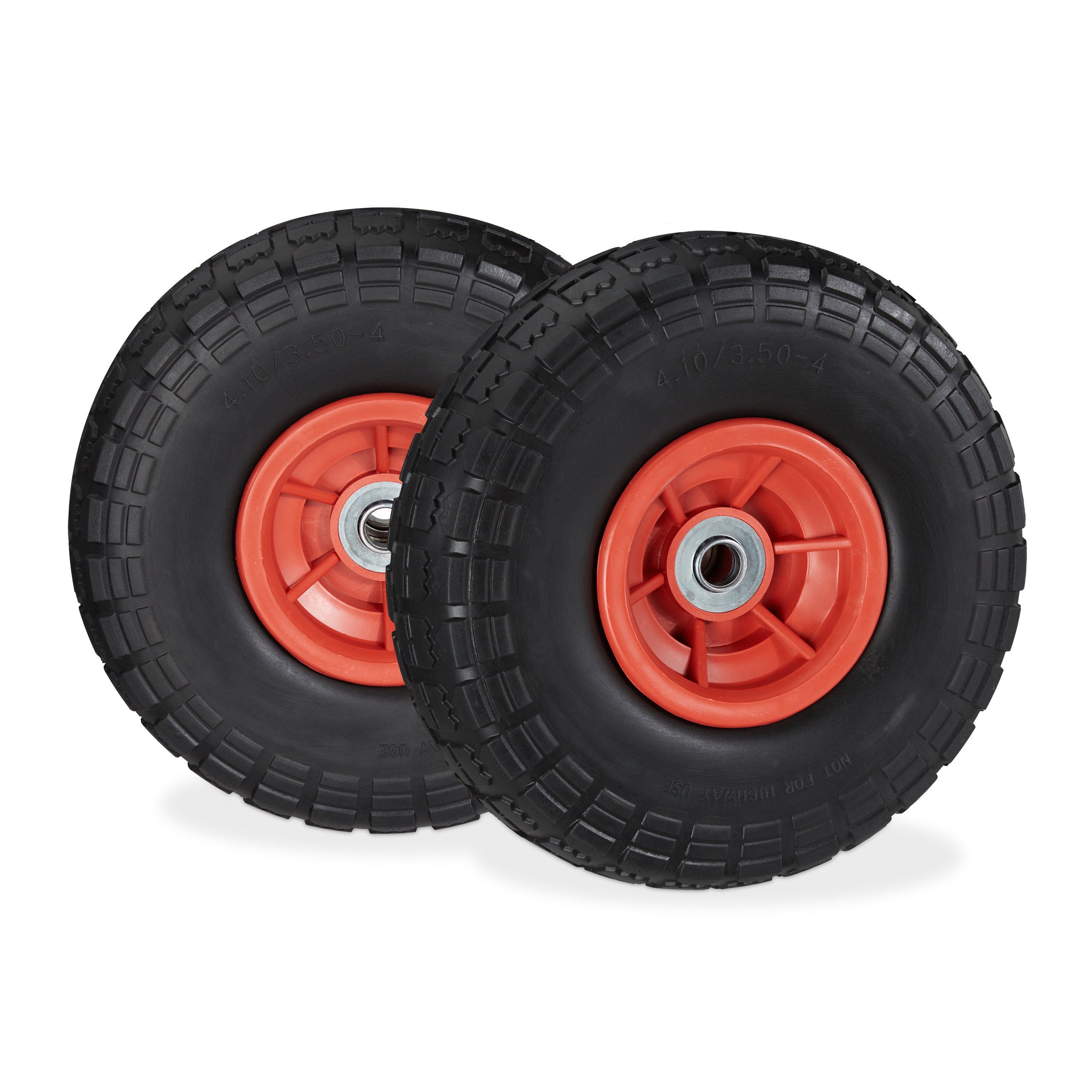 relaxdays Sackkarren-Rad Sackkarrenrad PU 2er Set 4.1/3.5-4 (2 St), Schwarz-Rot