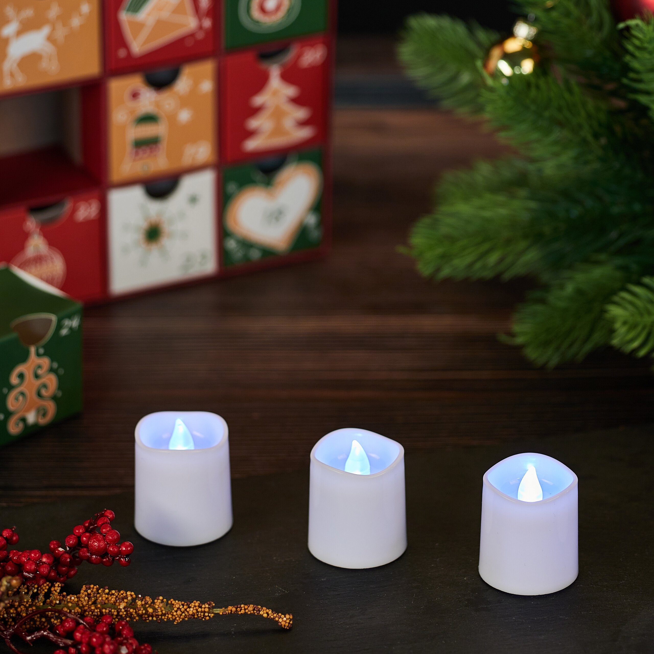 relaxdays LED-Kerze LED Teelichter 12er Set, Flammenlose LED-Teelichter mit Ein-/Ausschalter, batteriebetrieben, LED, Kaltweiß, kaltweiß