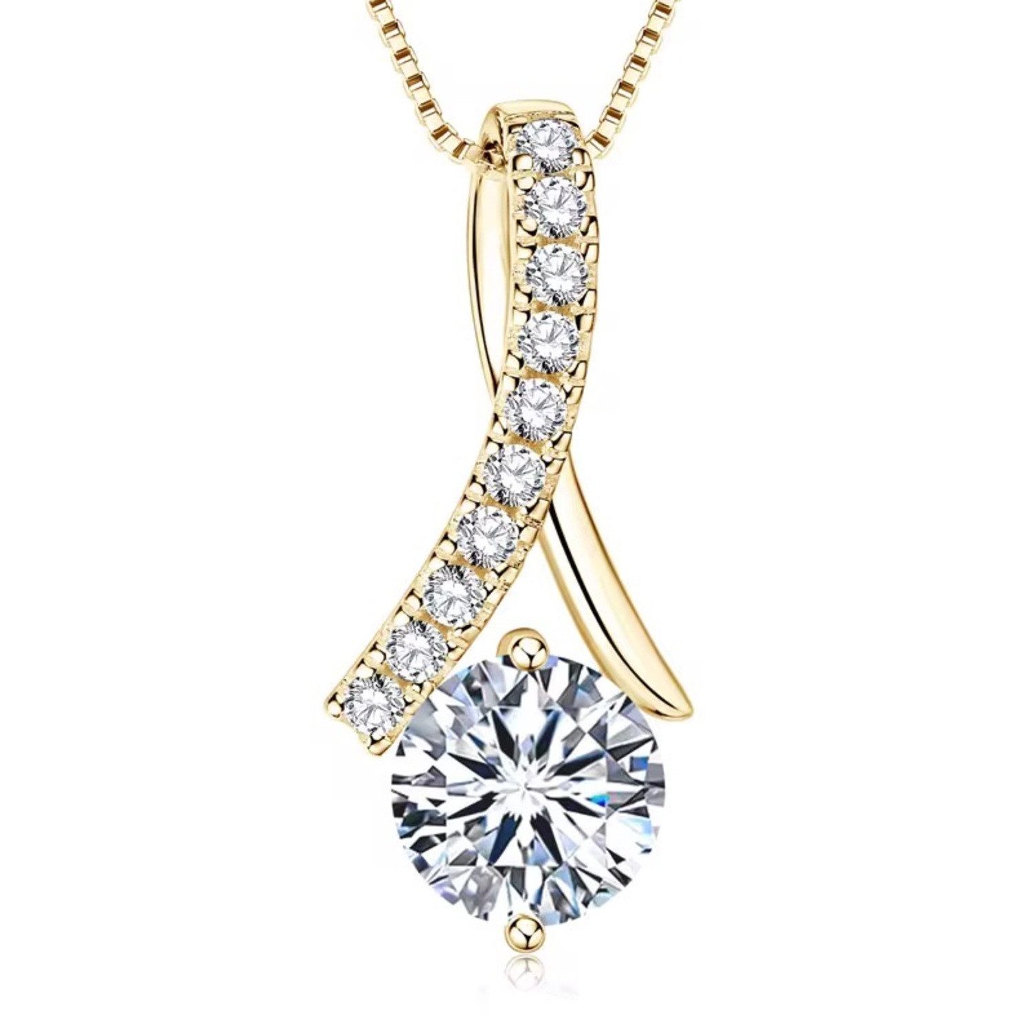 ROUGEMONT Silberkette Moissanit Halskette 6,5 mm – 925 Sterling Silber 18K Gold – 45 cm, Echtschmuck mit Echtheitszertifikat