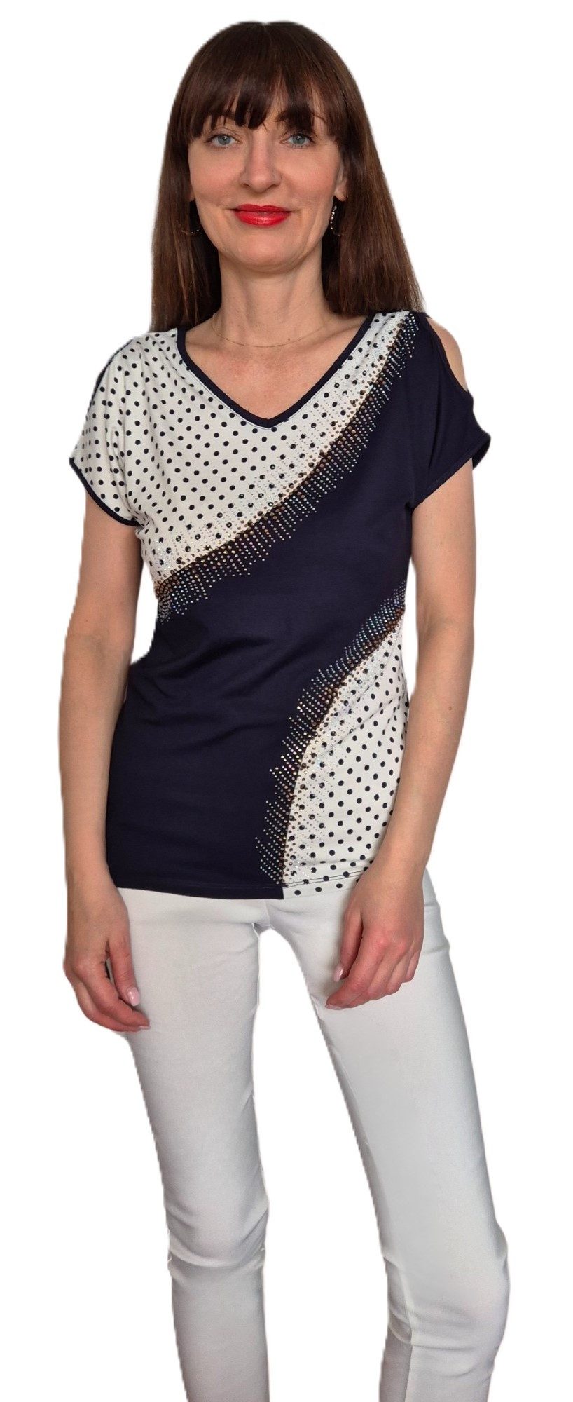 Estefania for woman Kurzarmshirt 190-1236, mit Punkten und offenen Schultern offene Schultern