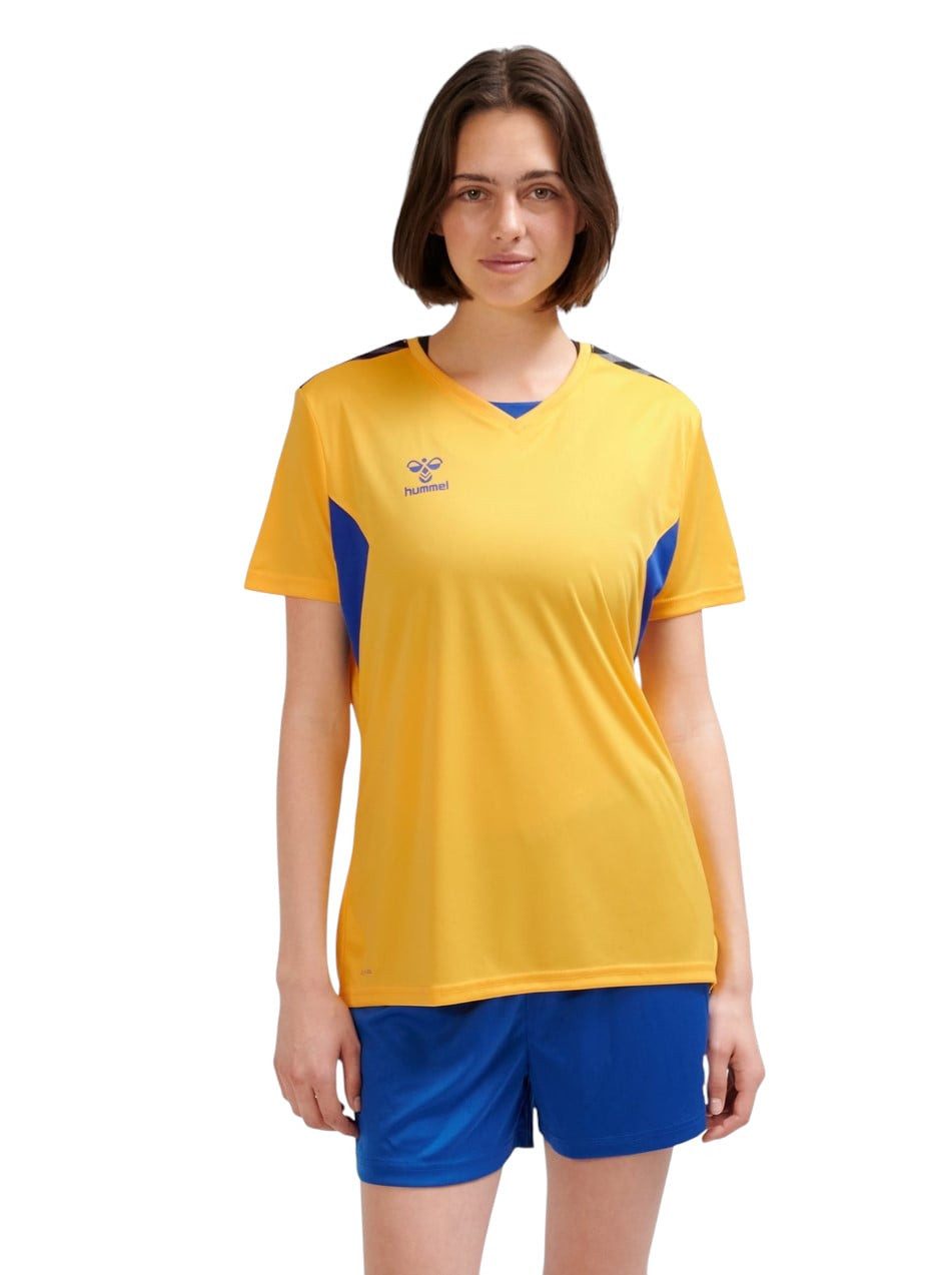 hummel Kurzarmshirt Sport-Shirt hmlAUTHENTIC Jersey (100% Polyester) Kurzarm gelb/blau