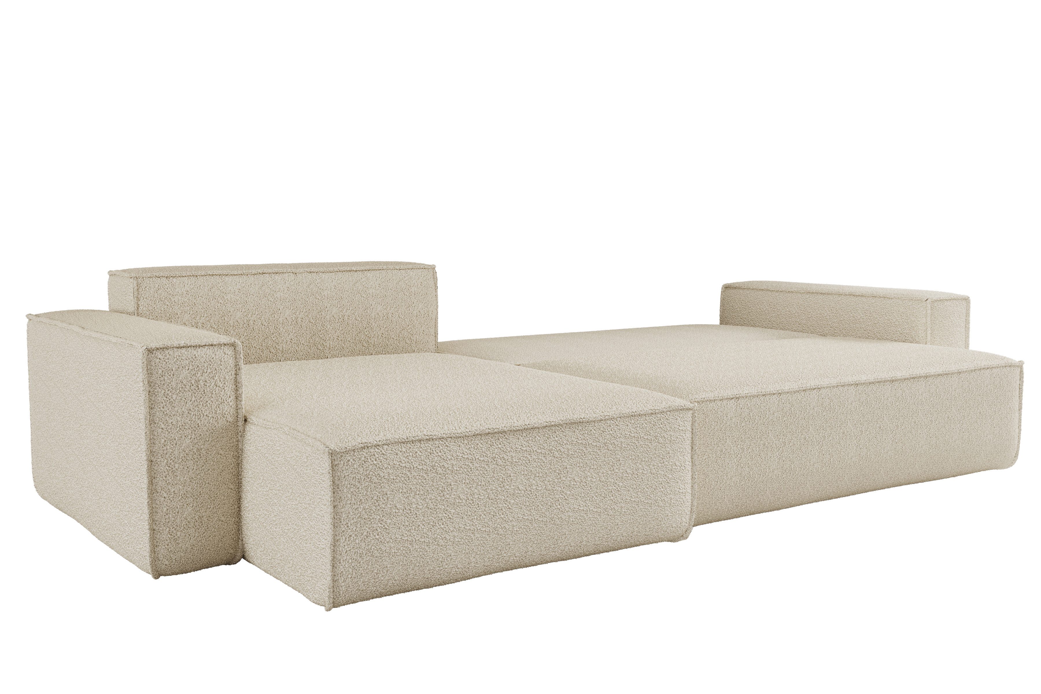 yourhouse24 Ecksofa Gepolstertes KARL XL L-Form, Cord&Bouclé-Stoff, mit Schlaffunktion und Bettkasten, Seite universal