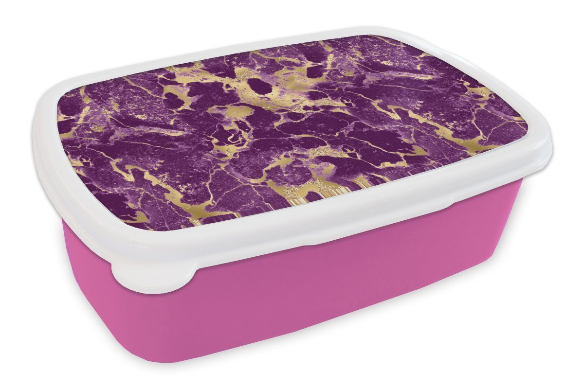 MuchoWow Lunchbox Gold - Luxus - Marmor - Muster, Kunststoff, (2-tlg), Brotbox für Erwachsene, Brotdose Kinder, Snackbox, Mädchen, Kunststoff rosa