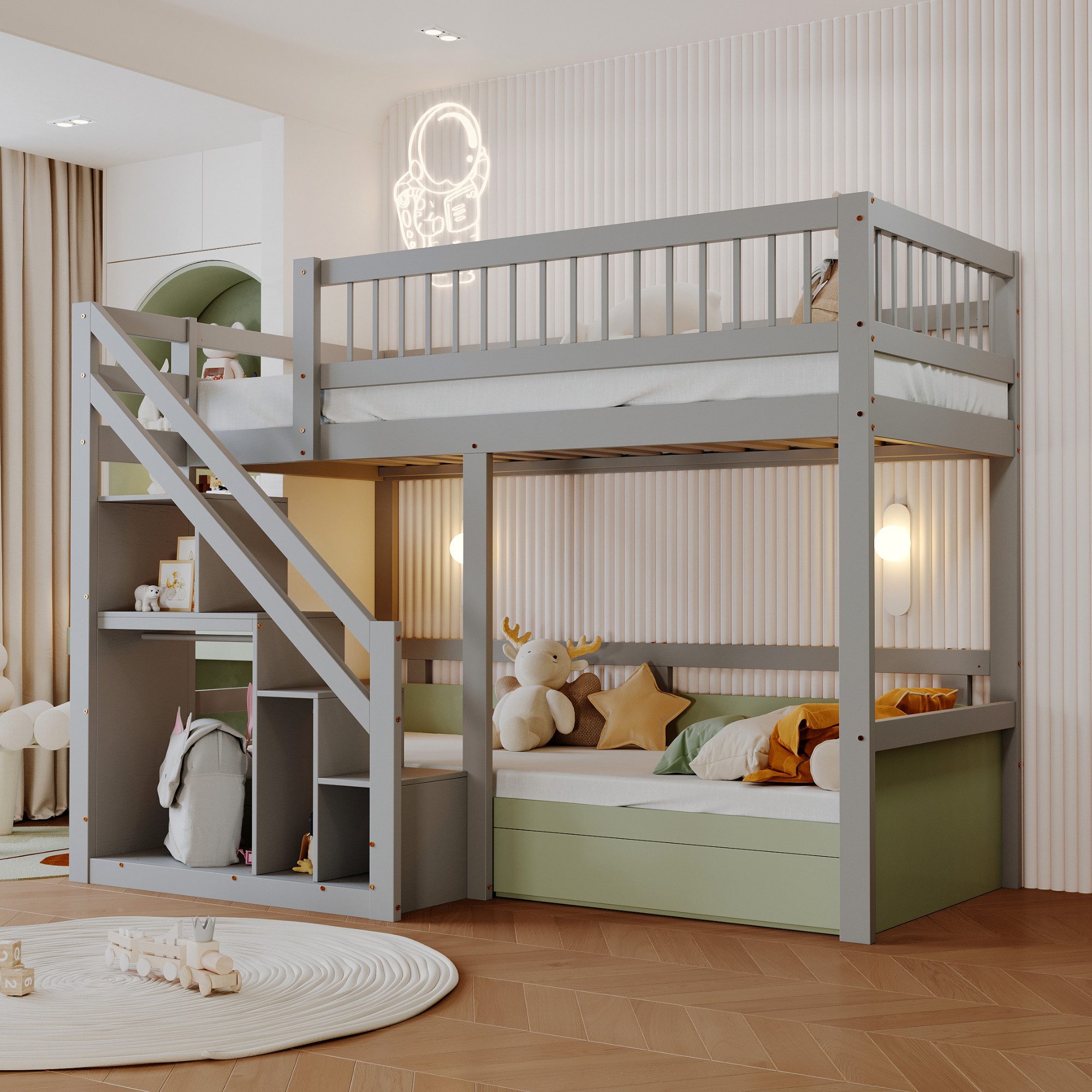 Flieks Hochbett Massivholz Einzelbett Kinderbett 90x200cm günstig online kaufen